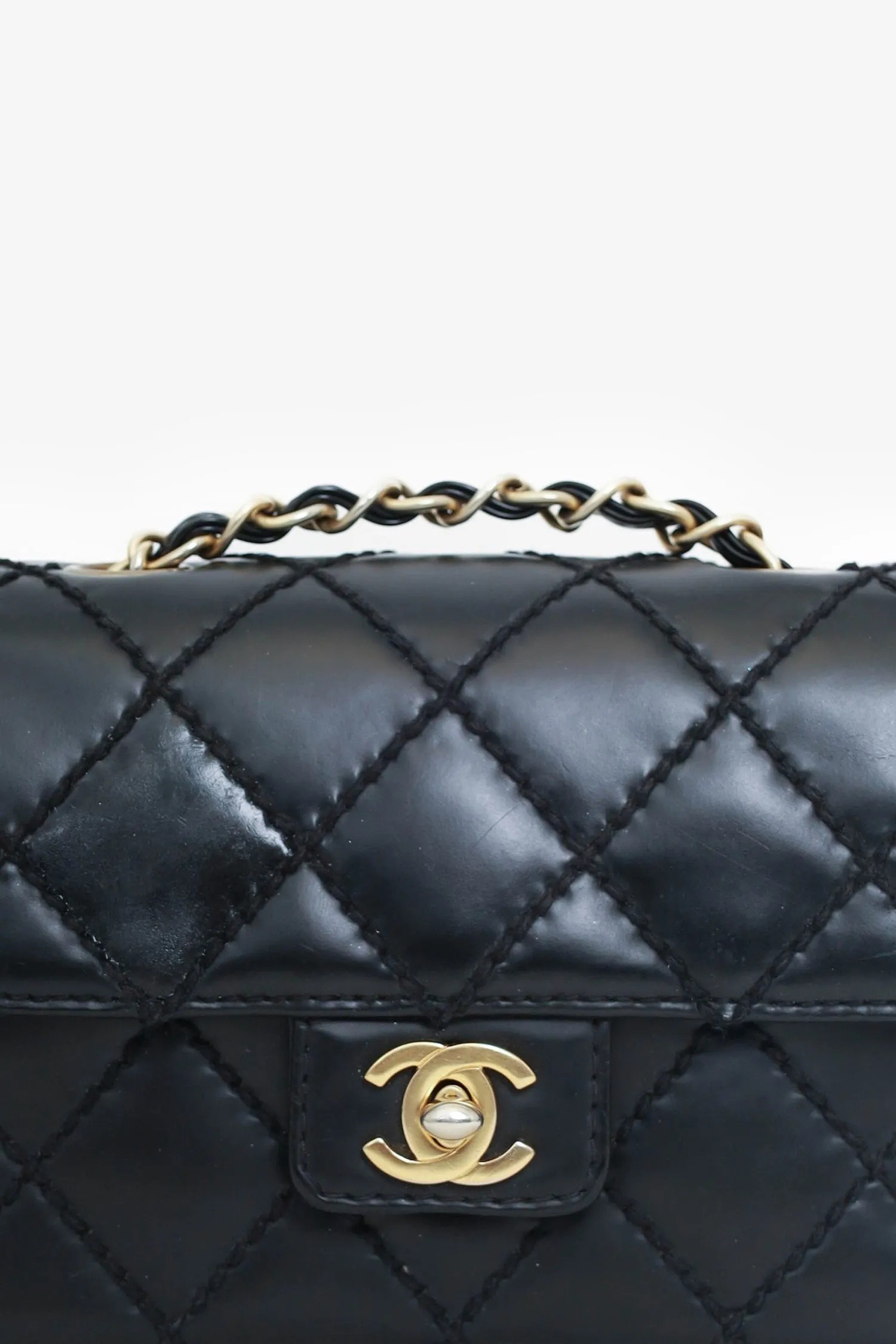 Pre-Loved Chanel? 2003-04 Black Calfskin Wild Stitch Mini Classic Square Flap Bag \'As Is\'
