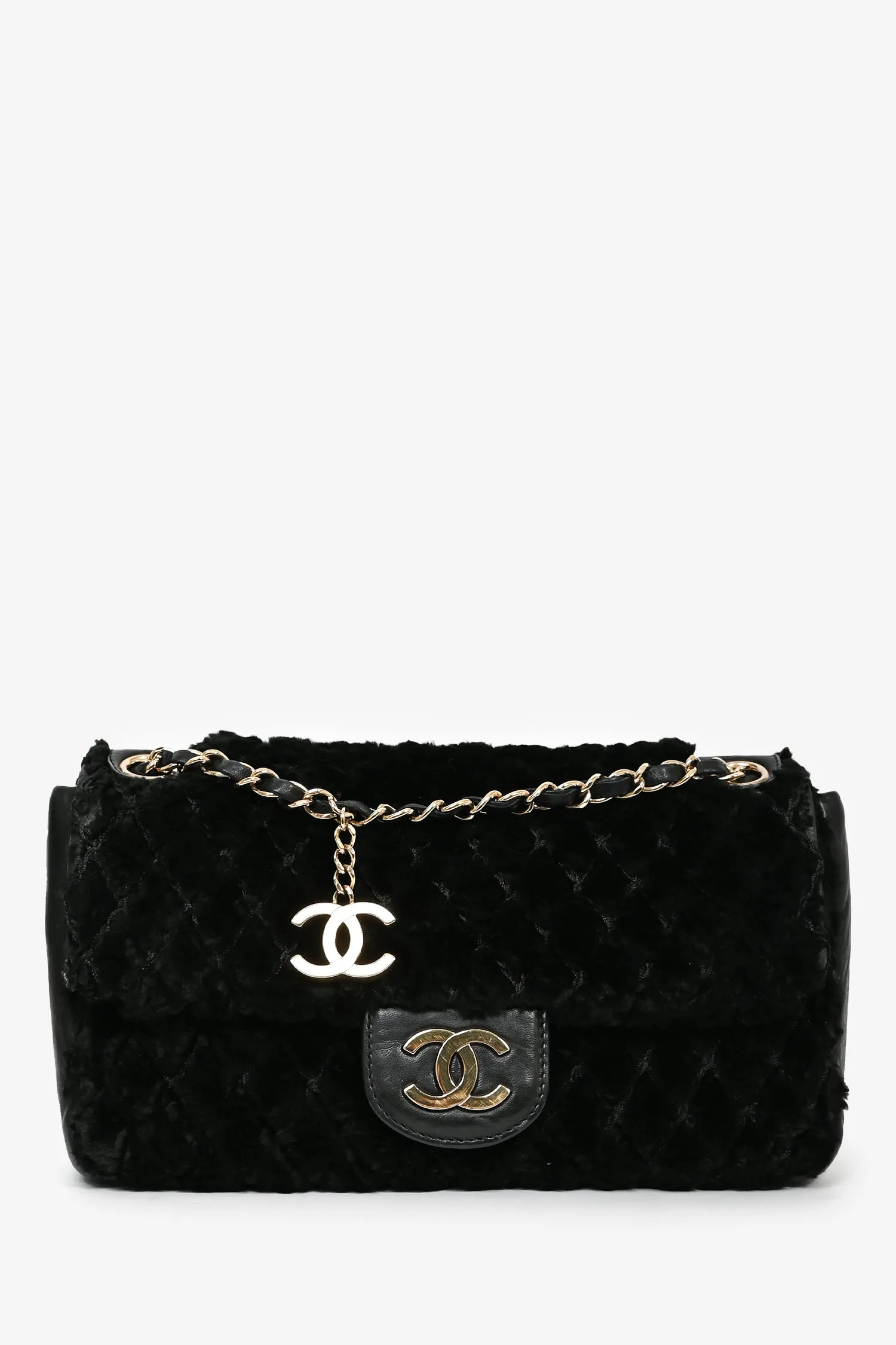 Pre-loved Chanel? 2008/09 Black Rabbit Fur/Calfskin Leather Flap Bag handbags bulk sale