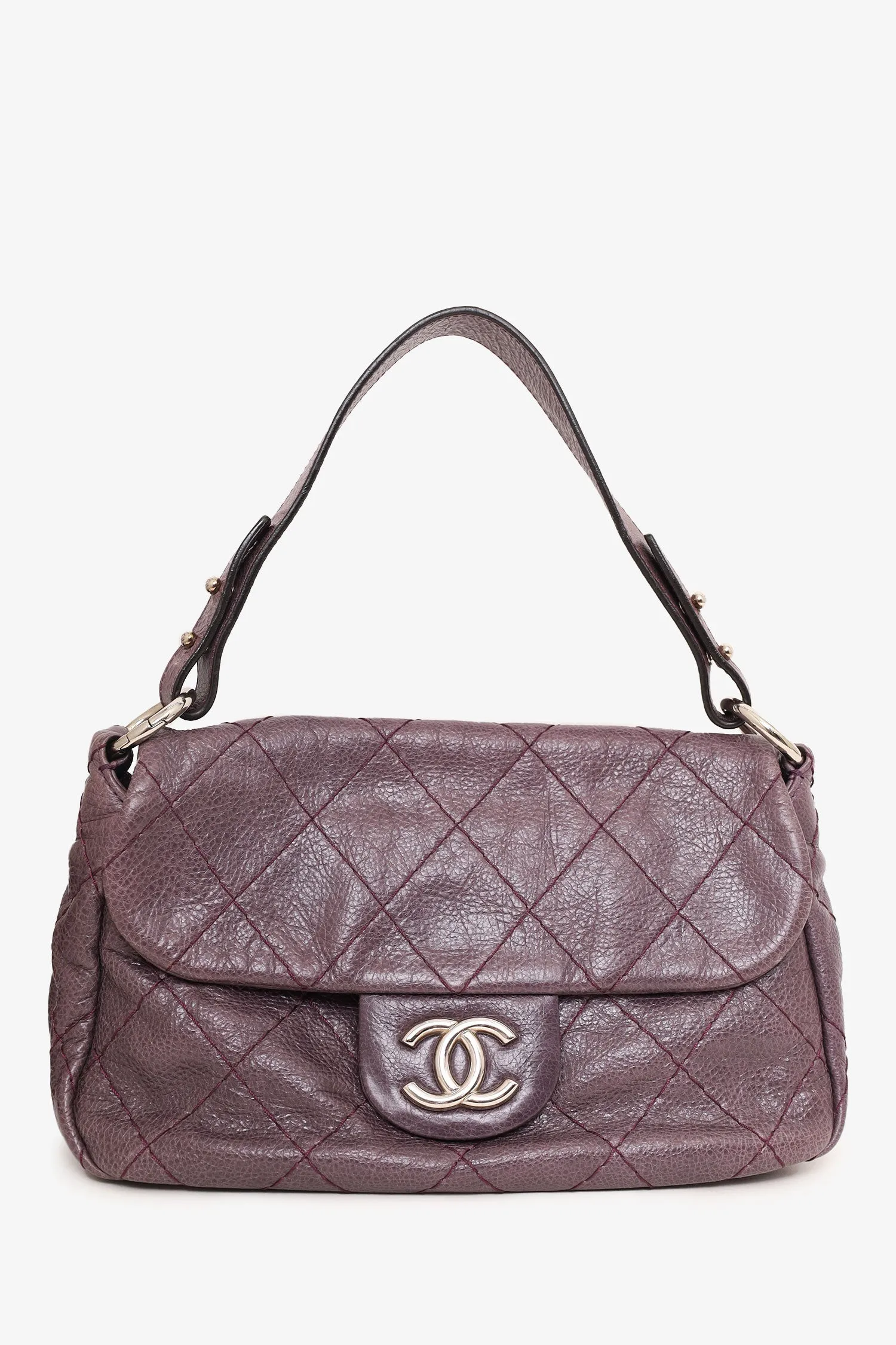 Pre-Loved Chanel? 2009-10 Purple Glazed Calfskin Stitched On The Road Flap Bag