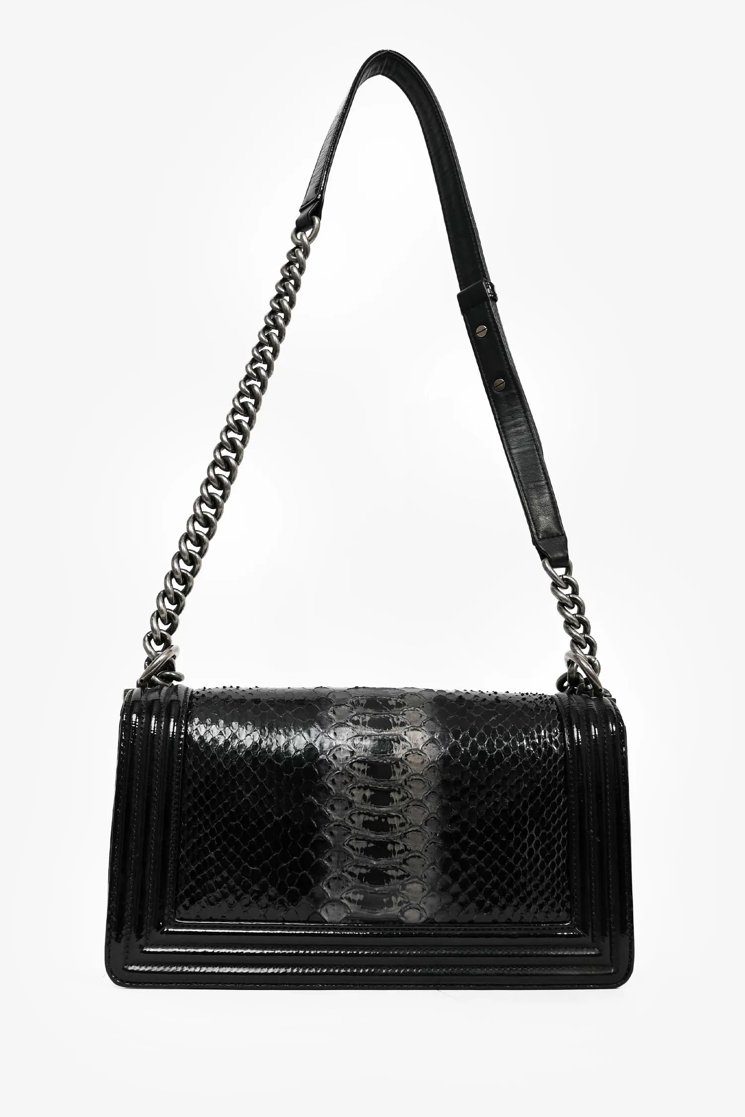 Pre-Loved Chanel? 2014-15 Black/Grey Python Medium Boy Bag
