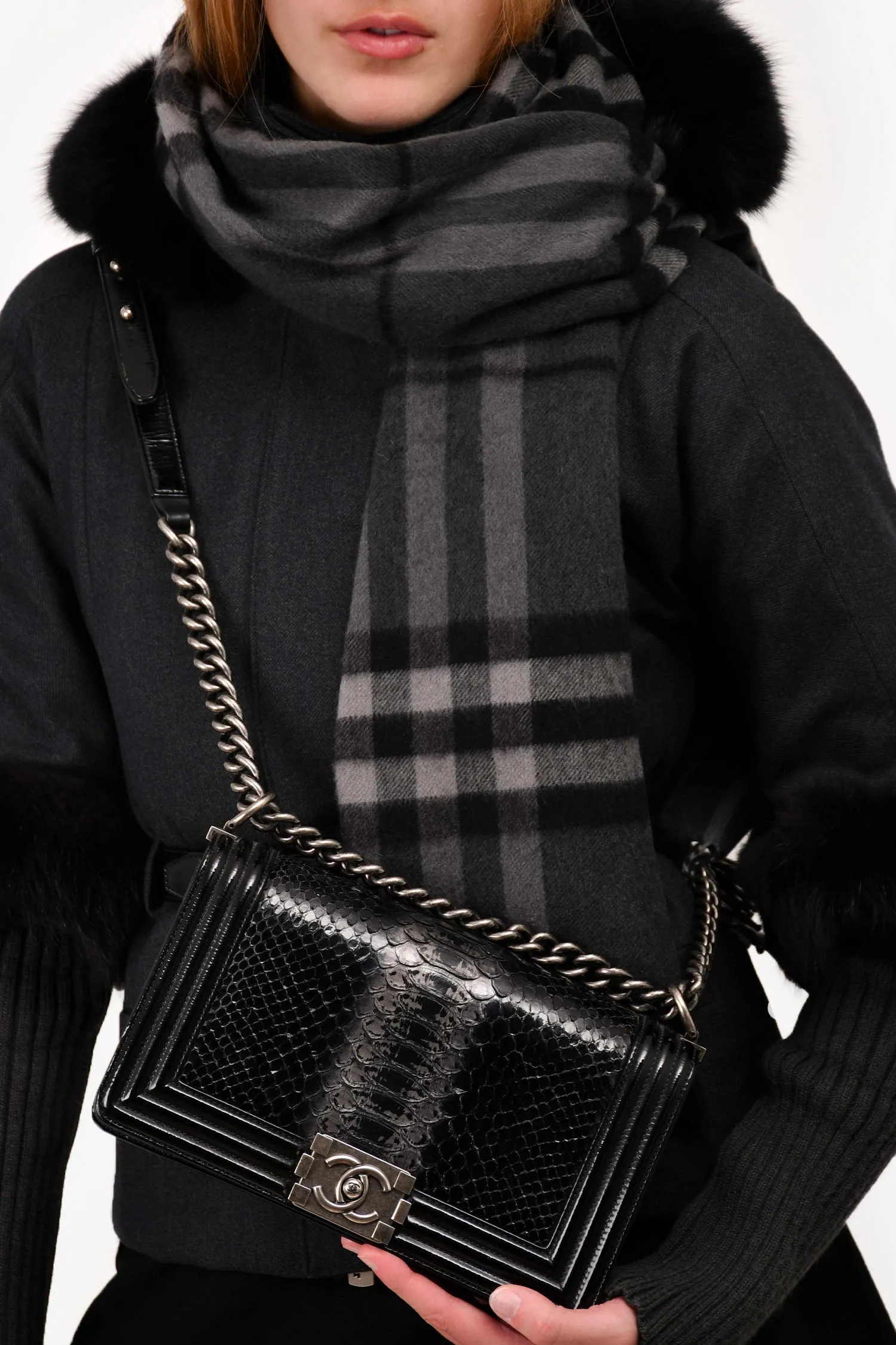 Pre-Loved Chanel? 2014-15 Black/Grey Python Medium Boy Bag