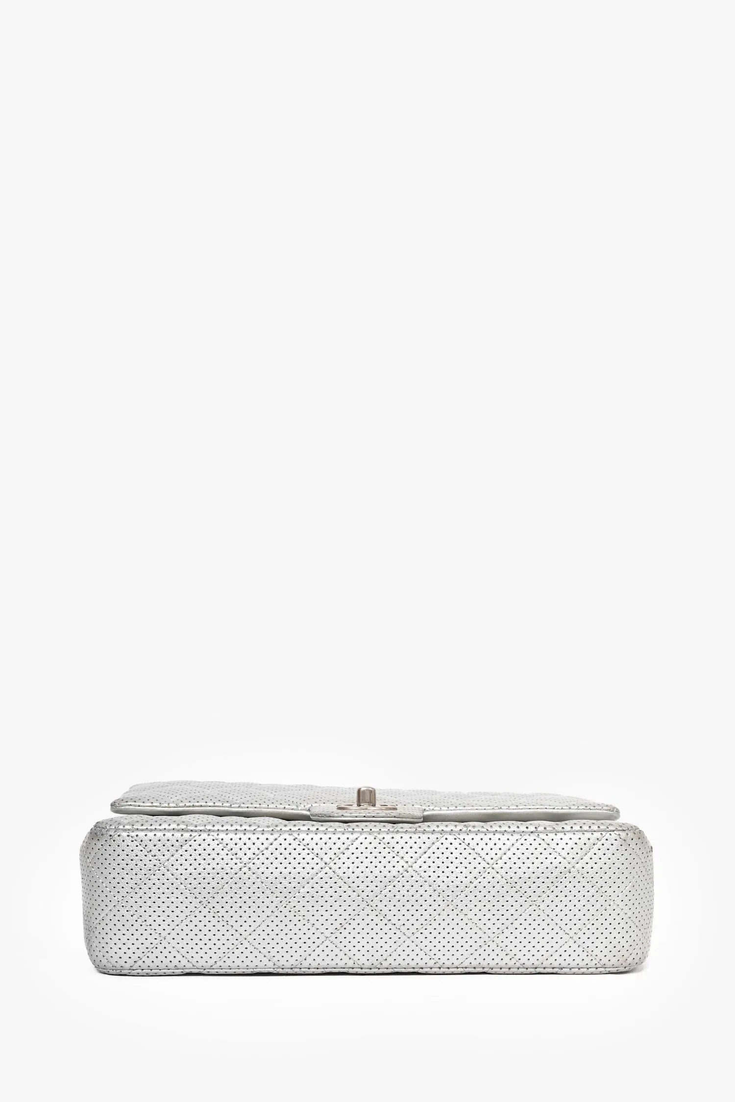 Pre-Loved Chanel? 2014 Silver Perforated Leather Medium Double Flap Shoulder Bag