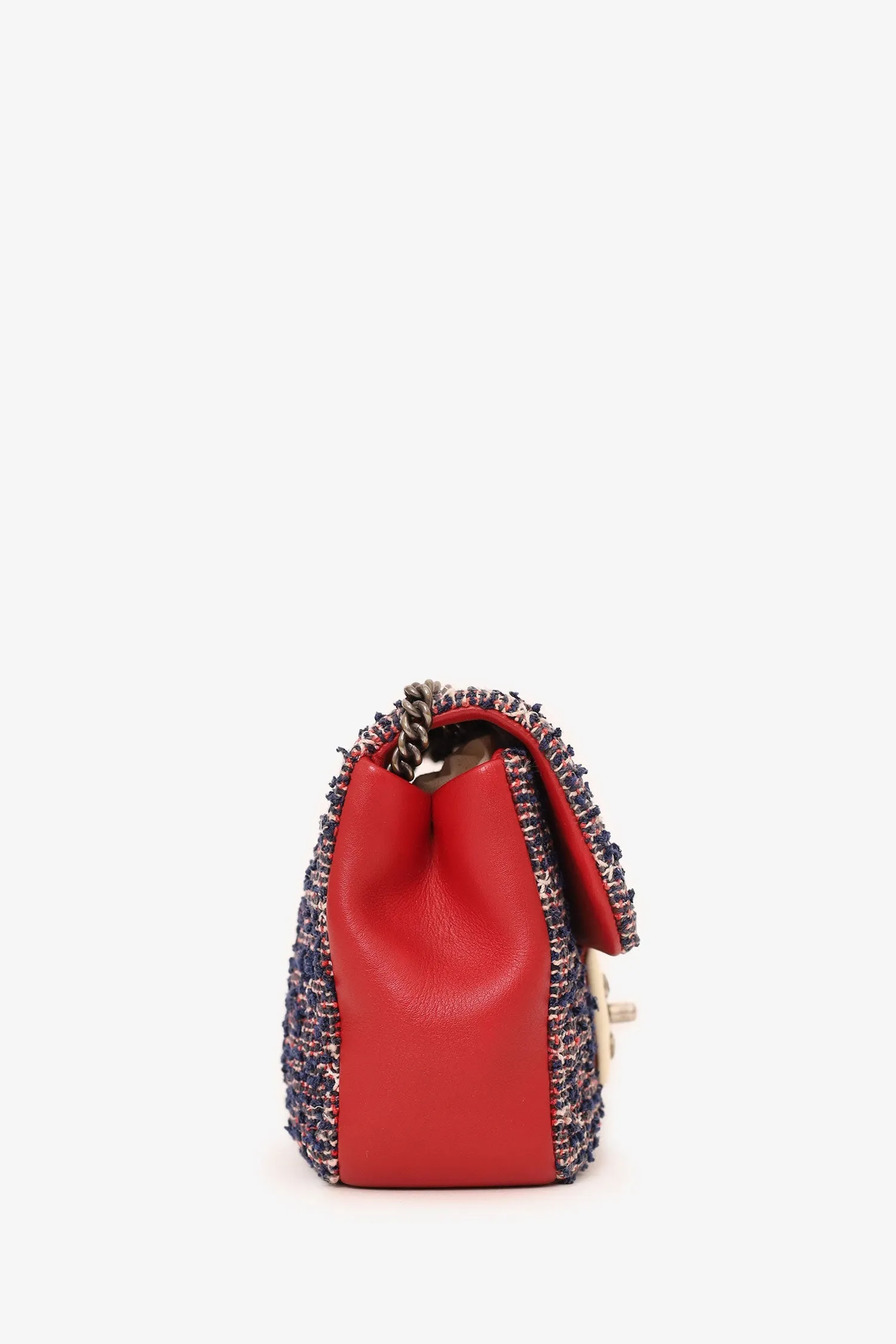 Pre-Loved Chanel? 2016-17 Navy/Red Tweed Mini Single Flap Bag