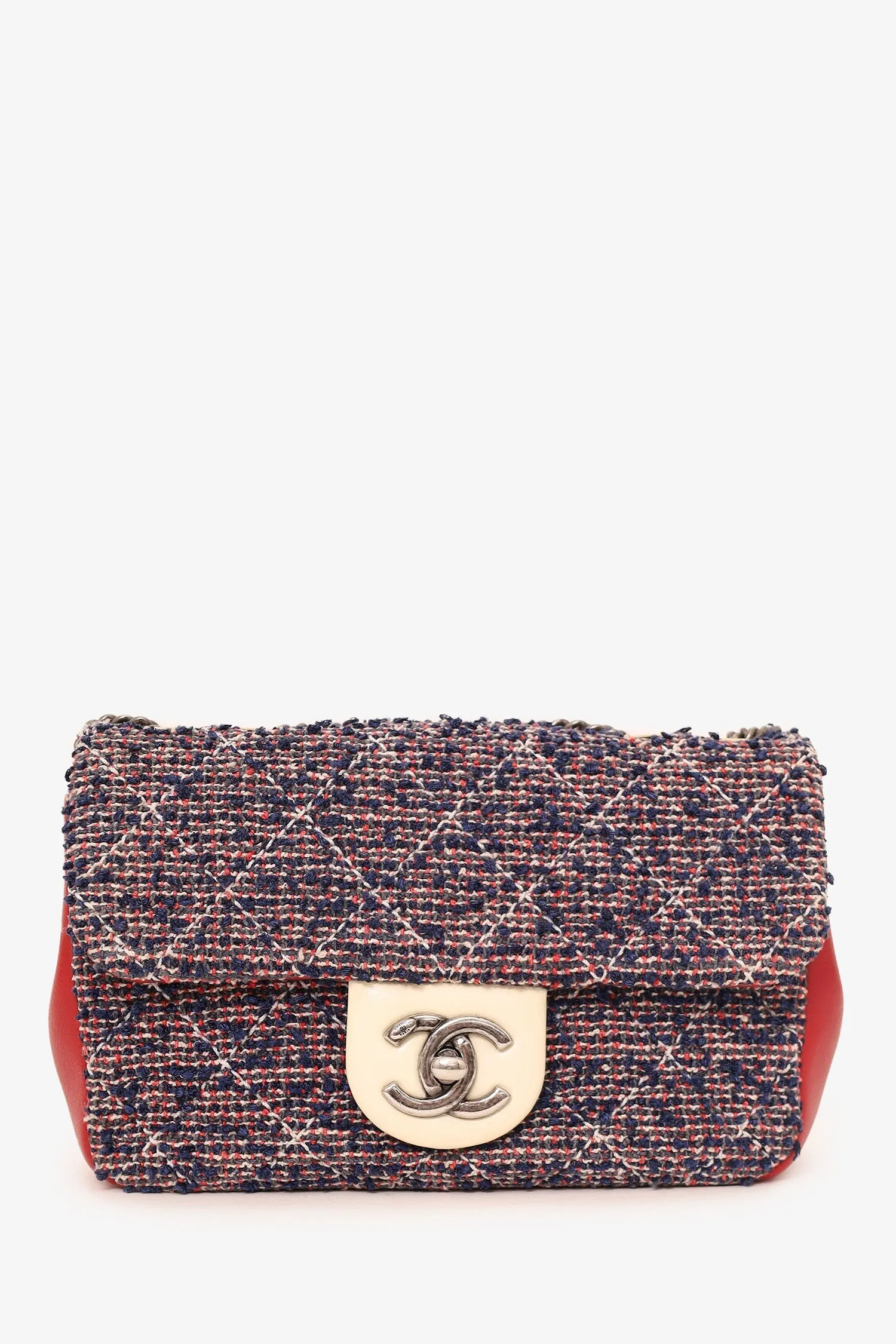 Pre-Loved Chanel? 2016-17 Navy/Red Tweed Mini Single Flap Bag handbags bulk sale