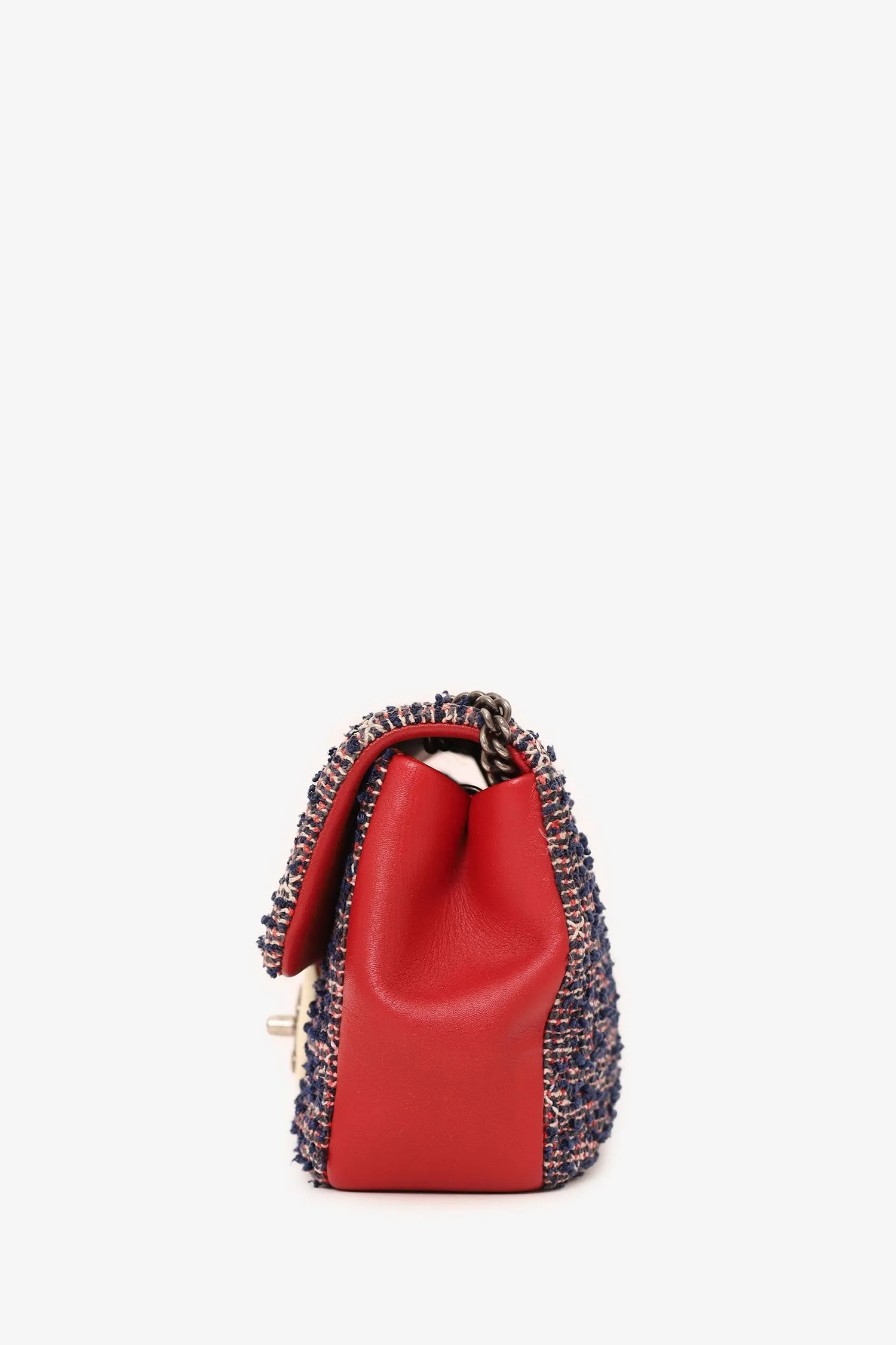 Pre-Loved Chanel? 2016-17 Navy/Red Tweed Mini Single Flap Bag