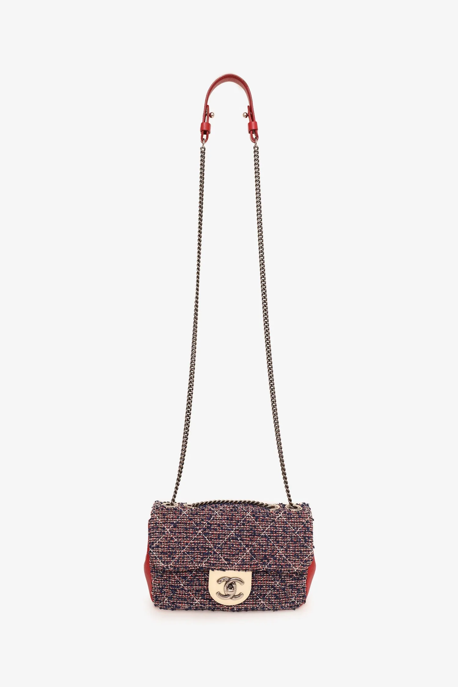 Pre-Loved Chanel? 2016-17 Navy/Red Tweed Mini Single Flap Bag