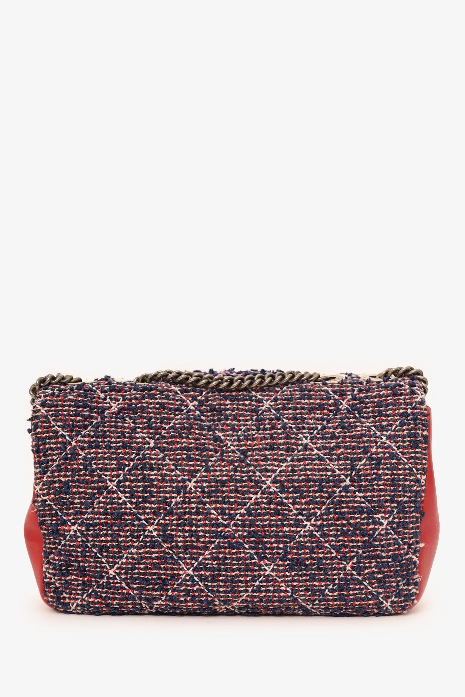 Pre-Loved Chanel? 2016-17 Navy/Red Tweed Mini Single Flap Bag