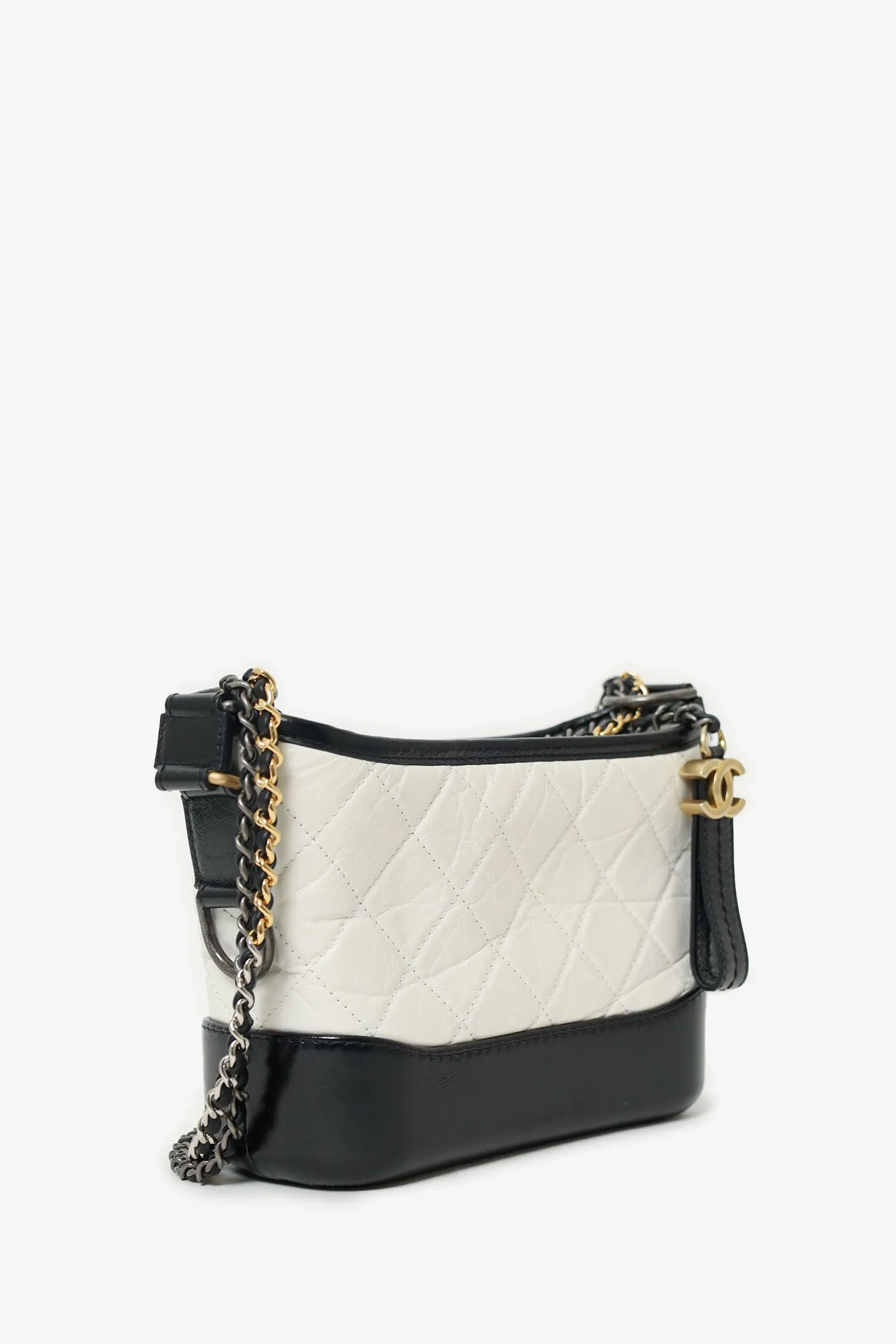 Pre-Loved Chanel?  2018 Black/White Lambskin Leather Small Gabrielle Bag