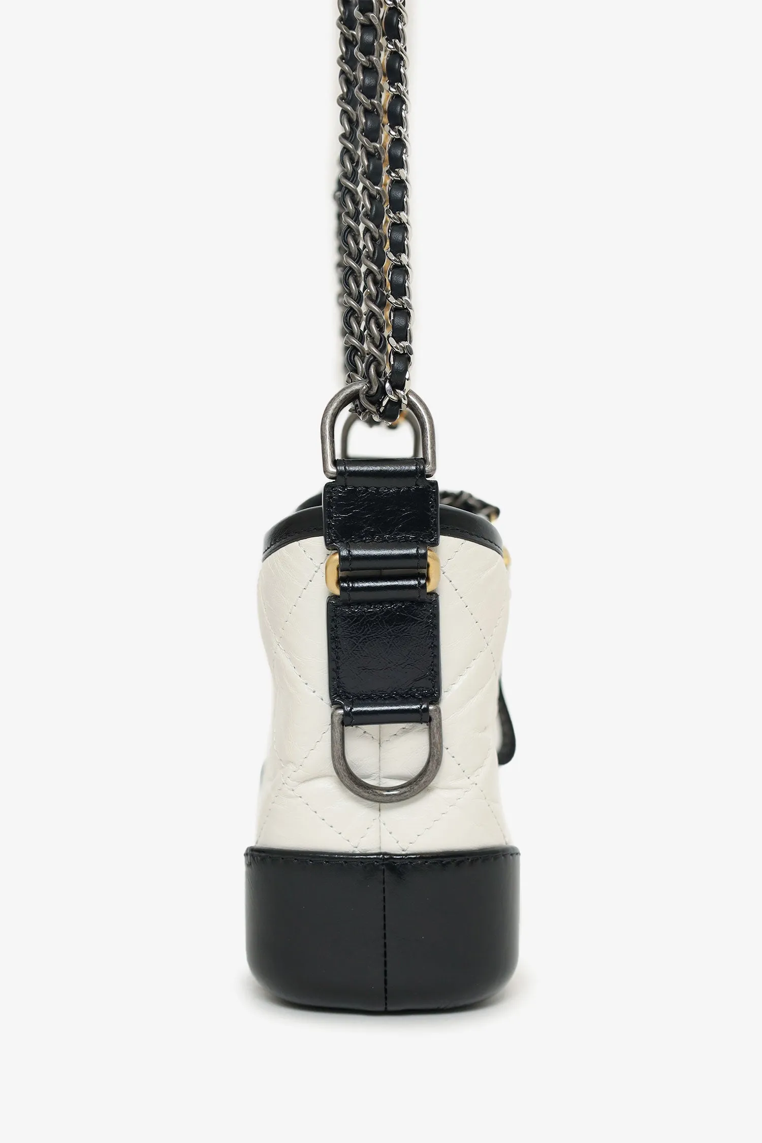 Pre-Loved Chanel?  2018 Black/White Lambskin Leather Small Gabrielle Bag