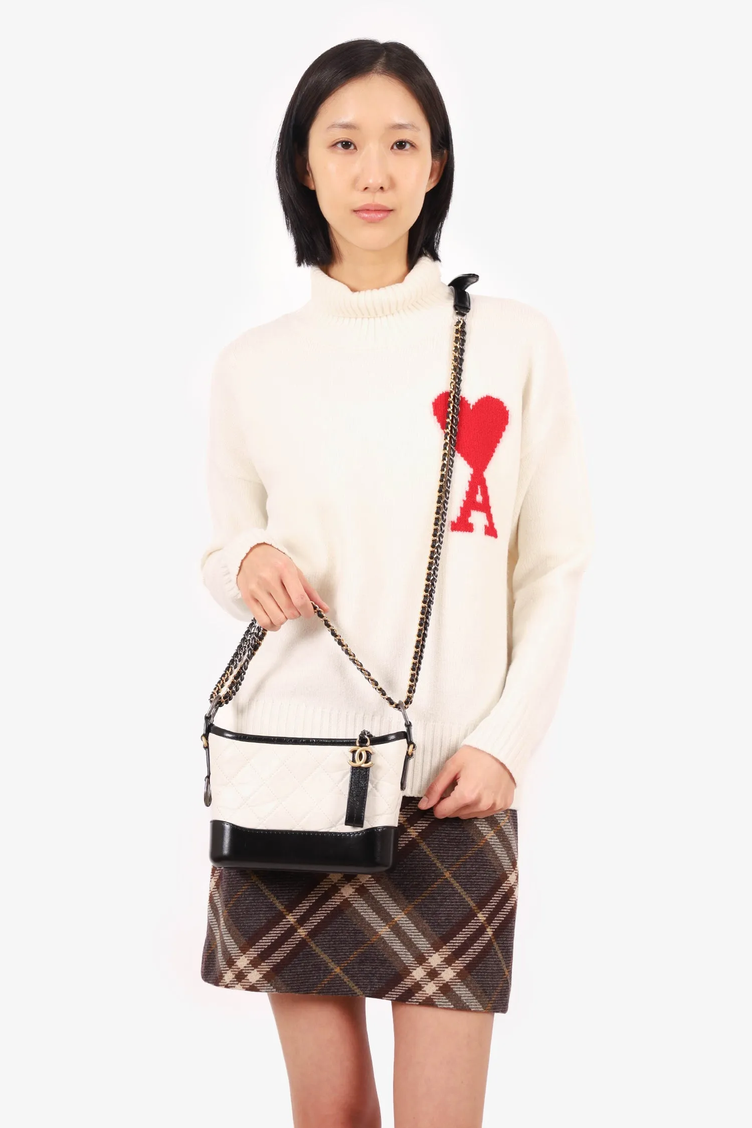 Pre-Loved Chanel?  2018 Black/White Lambskin Leather Small Gabrielle Bag