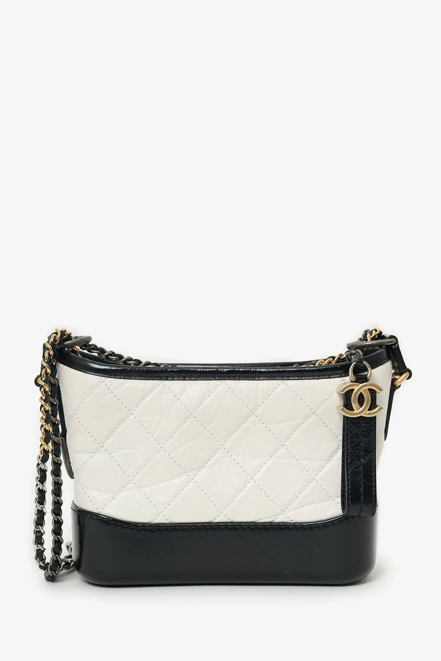 Pre-Loved Chanel?  2018 Black/White Lambskin Leather Small Gabrielle Bag handbags bulk sale