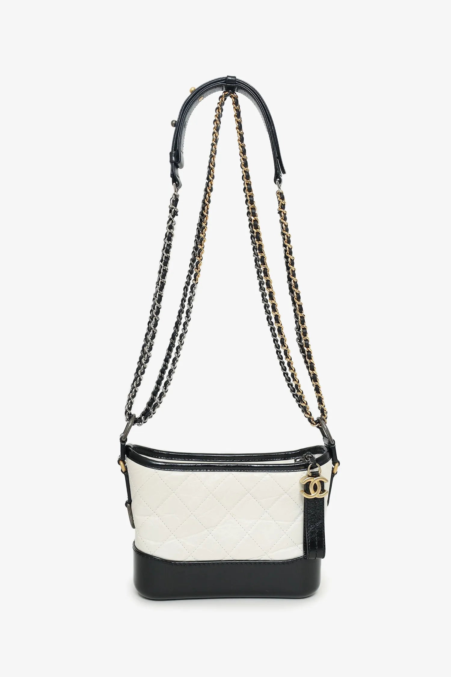 Pre-Loved Chanel?  2018 Black/White Lambskin Leather Small Gabrielle Bag