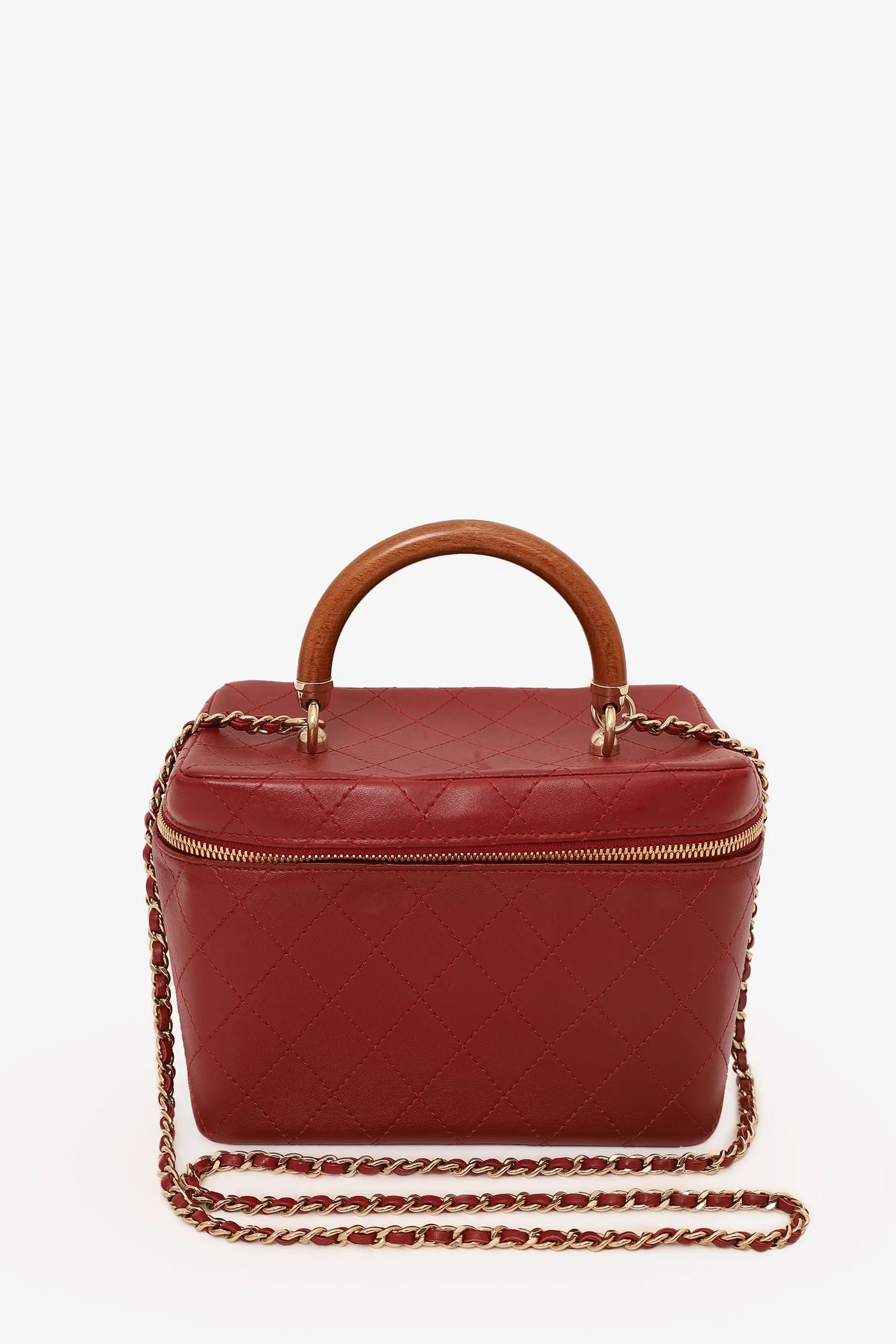 Pre-Loved Chanel? 2018 Red Lambskin Knock On Wood Vanity Case