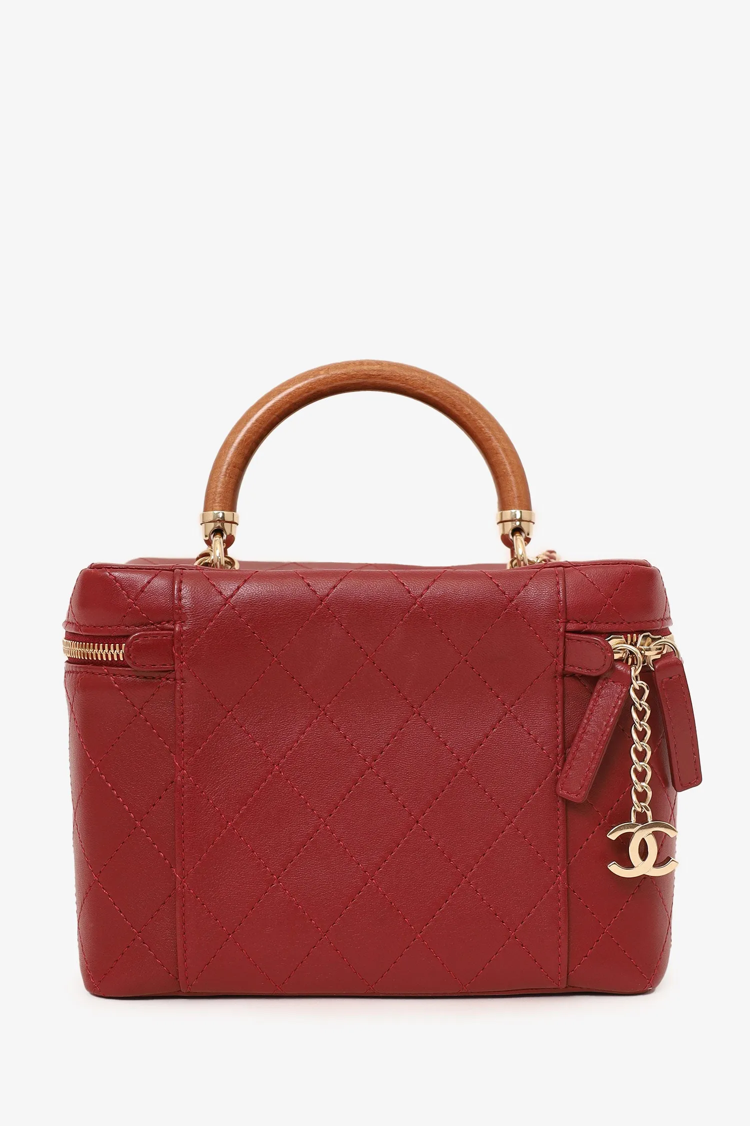 Pre-Loved Chanel? 2018 Red Lambskin Knock On Wood Vanity Case