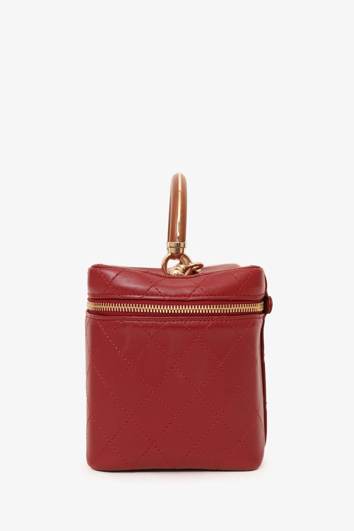 Pre-Loved Chanel? 2018 Red Lambskin Knock On Wood Vanity Case