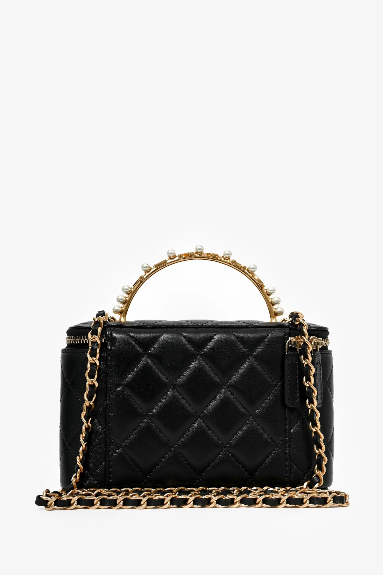 Pre-Loved Chanel? 2023 Black Lambskin Pearl CC Vanity Top Handle