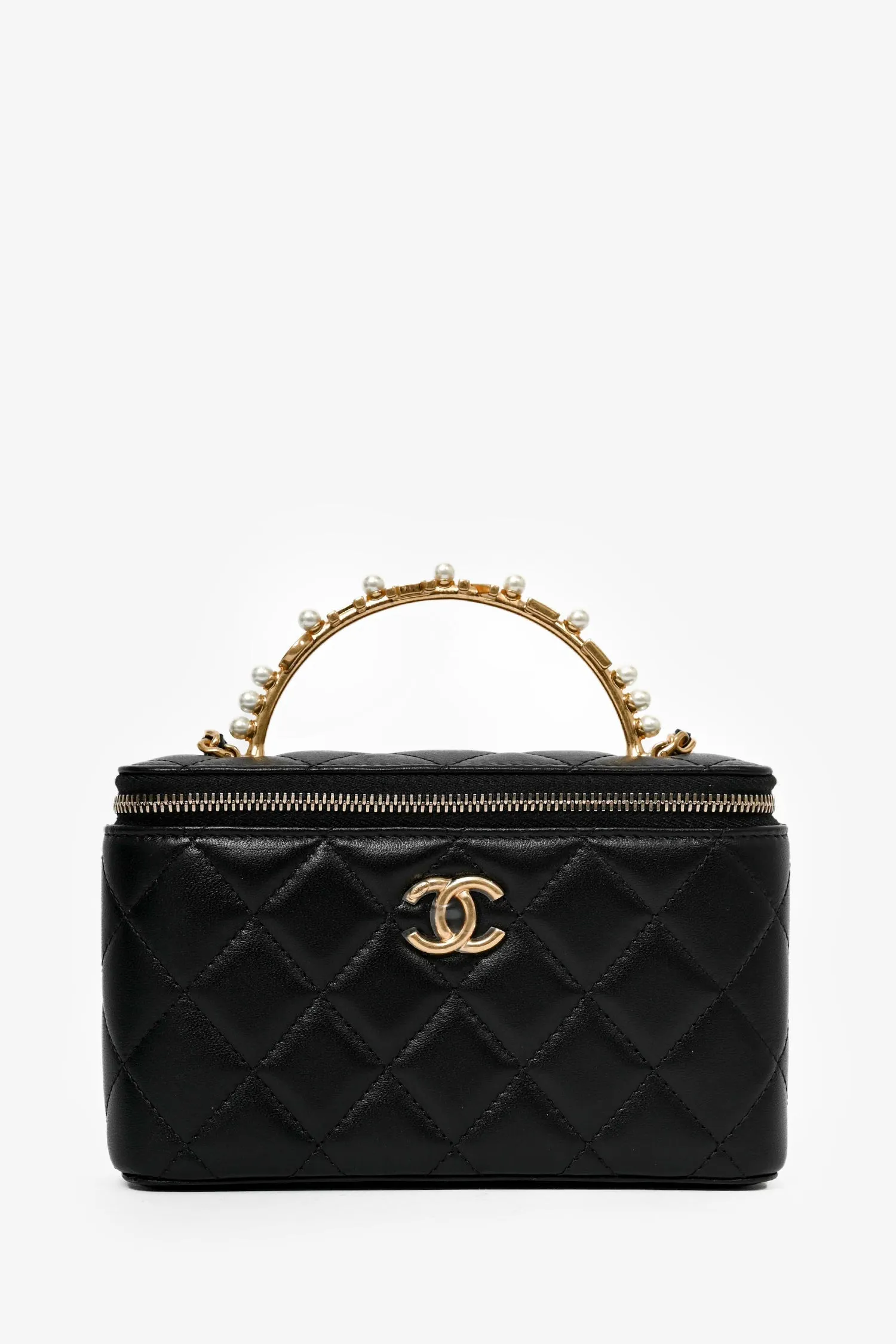 Pre-Loved Chanel? 2023 Black Lambskin Pearl CC Vanity Top Handle handbags bulk sale