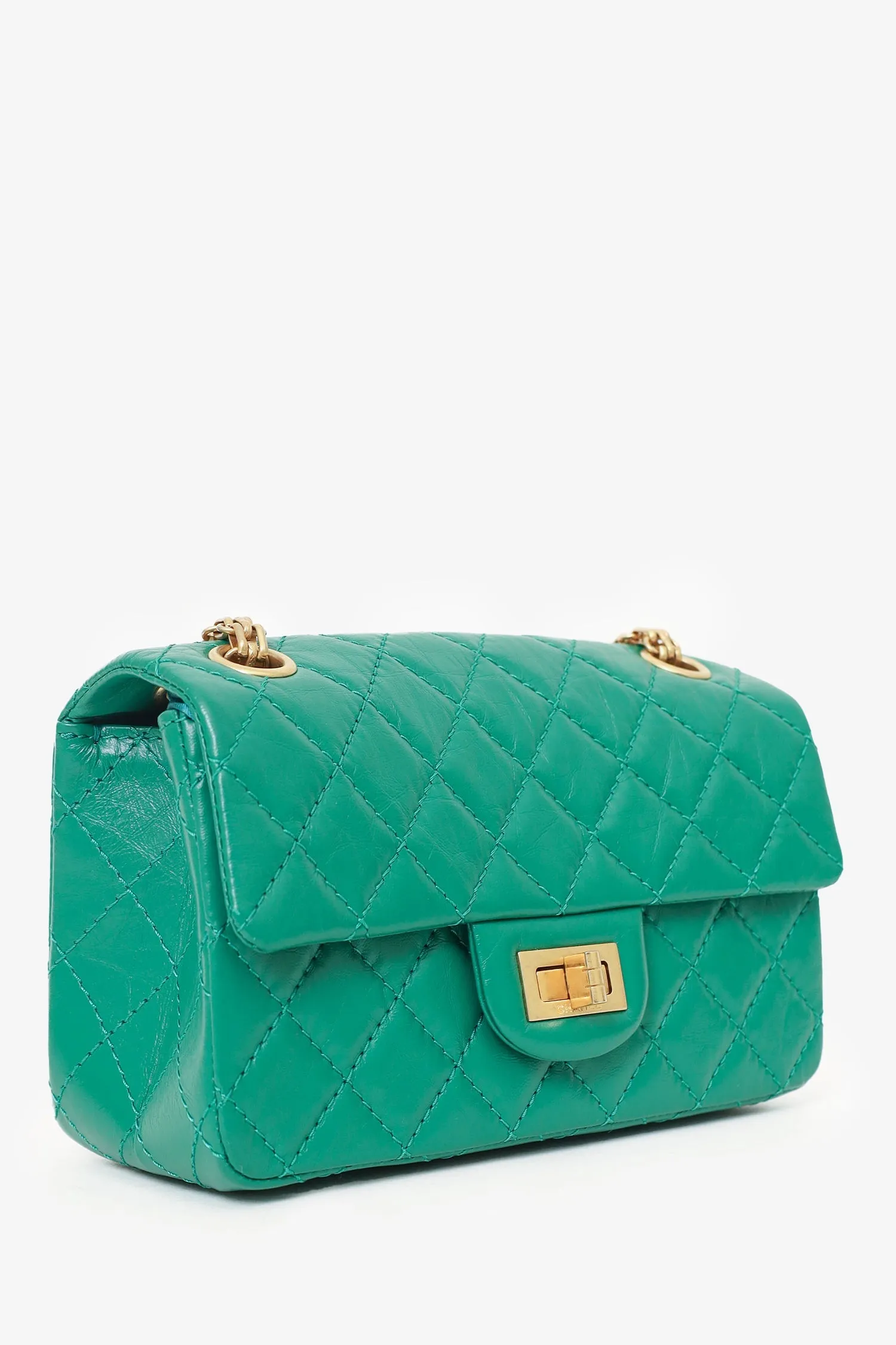 Pre-Loved Chanel? Green Quilted Leather Mini Reissue 225 Double Flap Bag