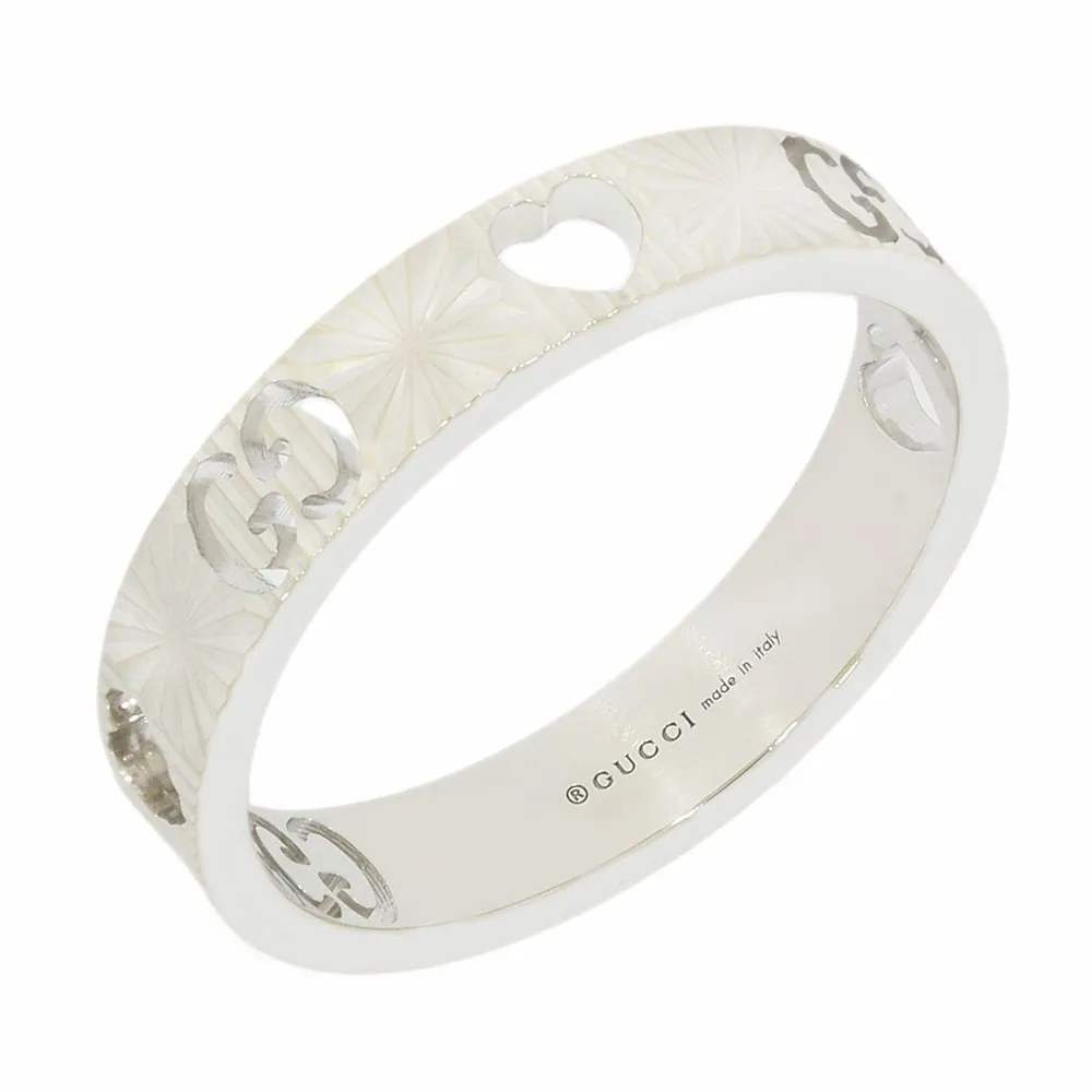 Pre Owned 18ct White Gold Gucci Icon Heart Band Ring 