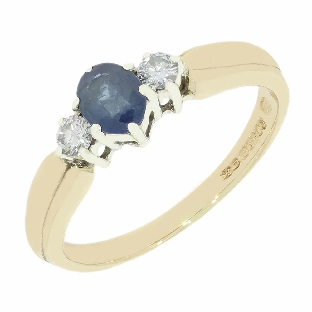 Pre Owned 9ct Yellow Gold Sapphire and Diamond Ladies Ring 