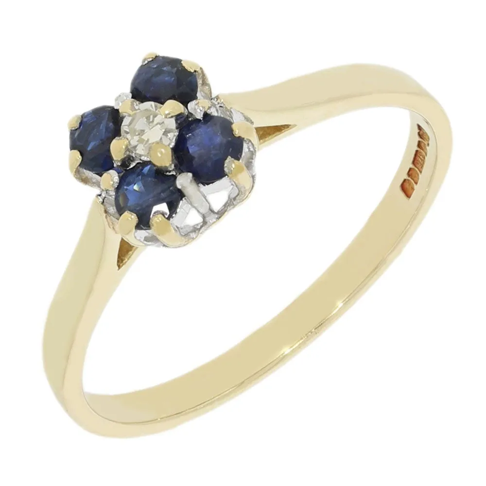 Pre Owned 9ct Yellow Gold Sapphire and Diamond Ring 