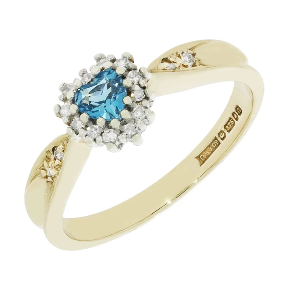Pre Owned 9ct Yellow Gold Topaz and Diamond Heart Shape Ring 