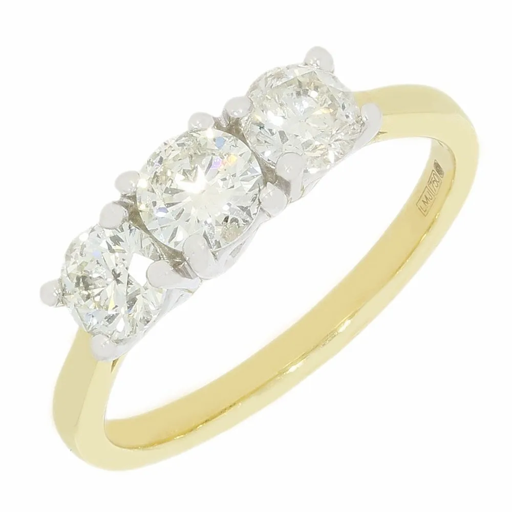 Pre Owned Ladies 18ct Yellow Gold 1.37cts Diamond Trilogy Ring 