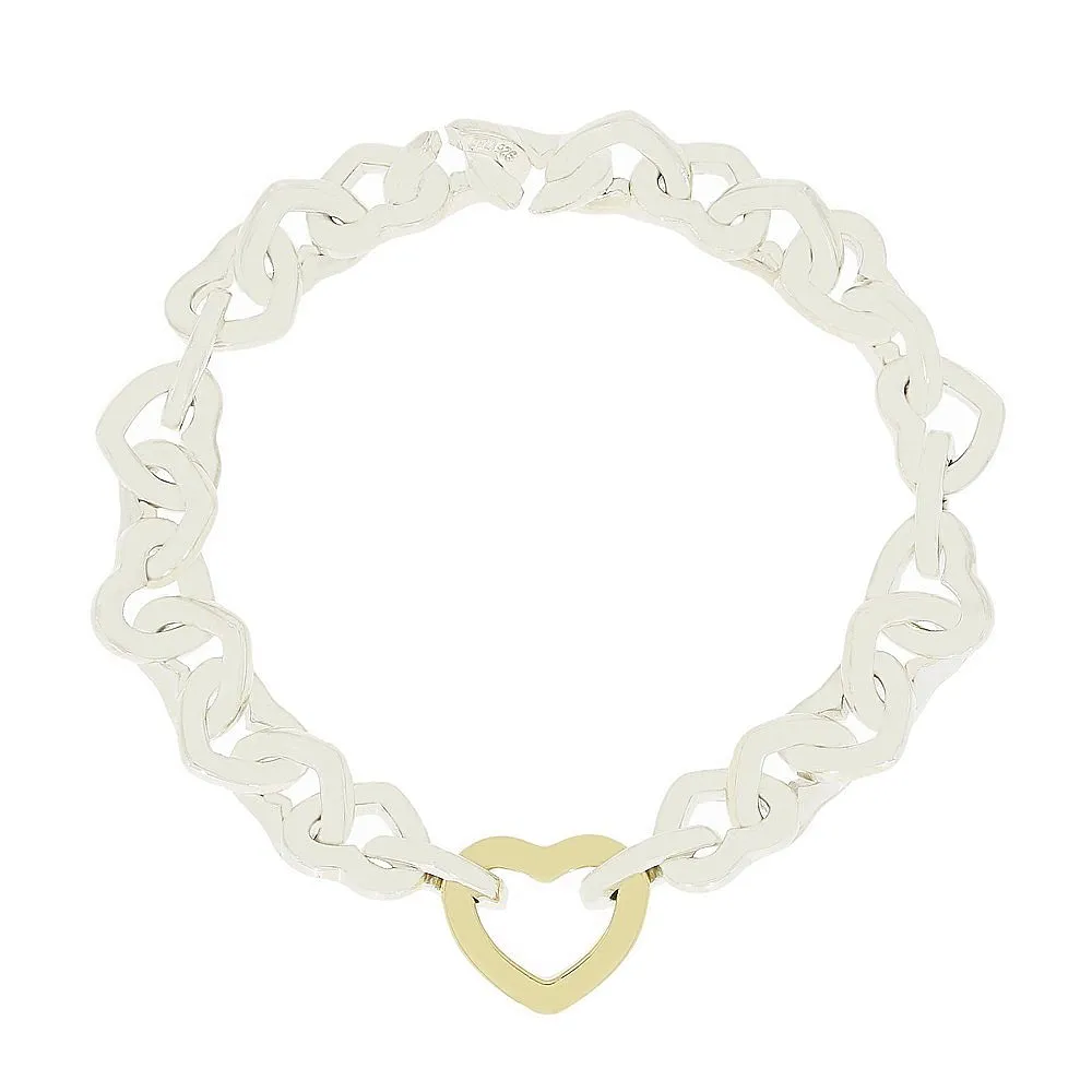 Pre Owned Tiffany & Co Sterling Silver and 18ct Gold Heart Link Bracelet 