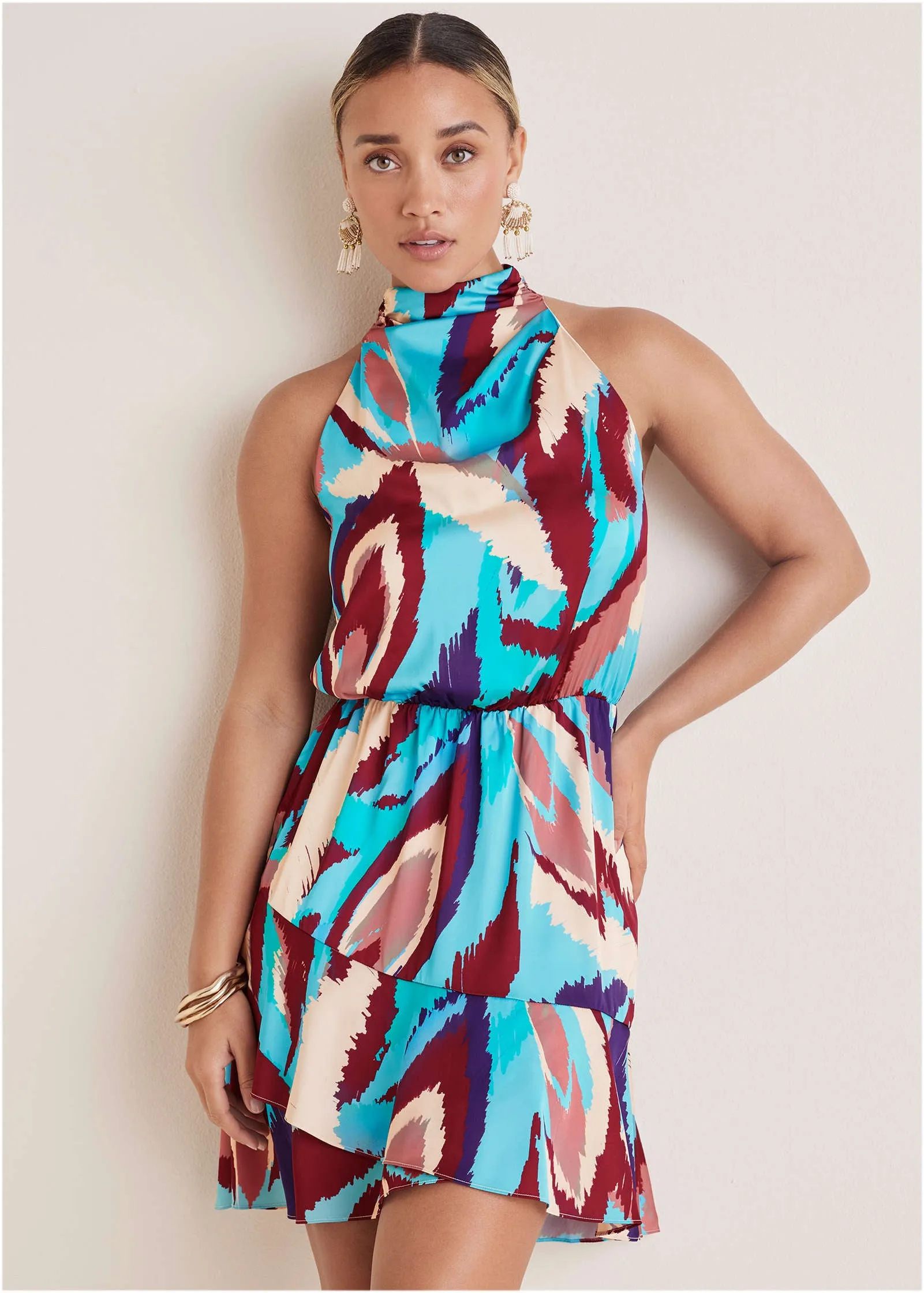 Printed Halter Mini Dress - Ikat Flowers