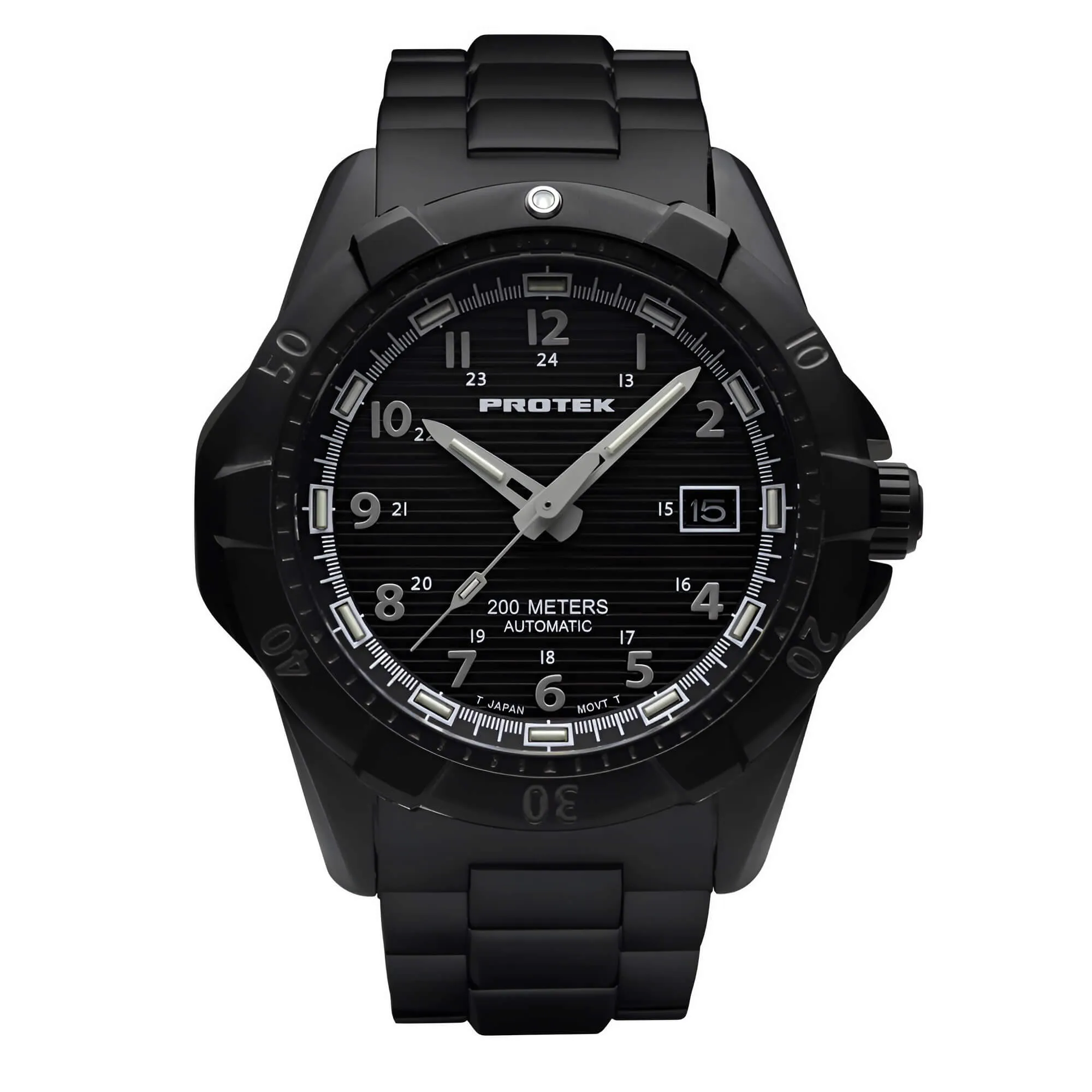ProTek Men's Automatic Black Case Black Stainless Steel Bracelet Watch | 2202BR