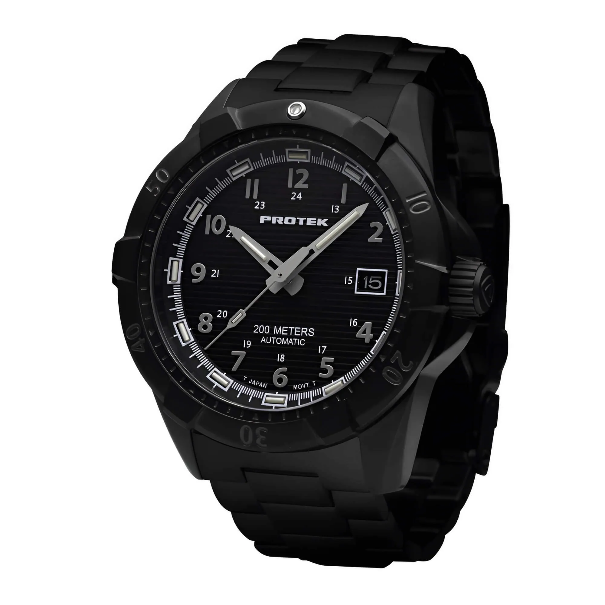 ProTek Men's Automatic Black Case Black Stainless Steel Bracelet Watch | 2202BR 