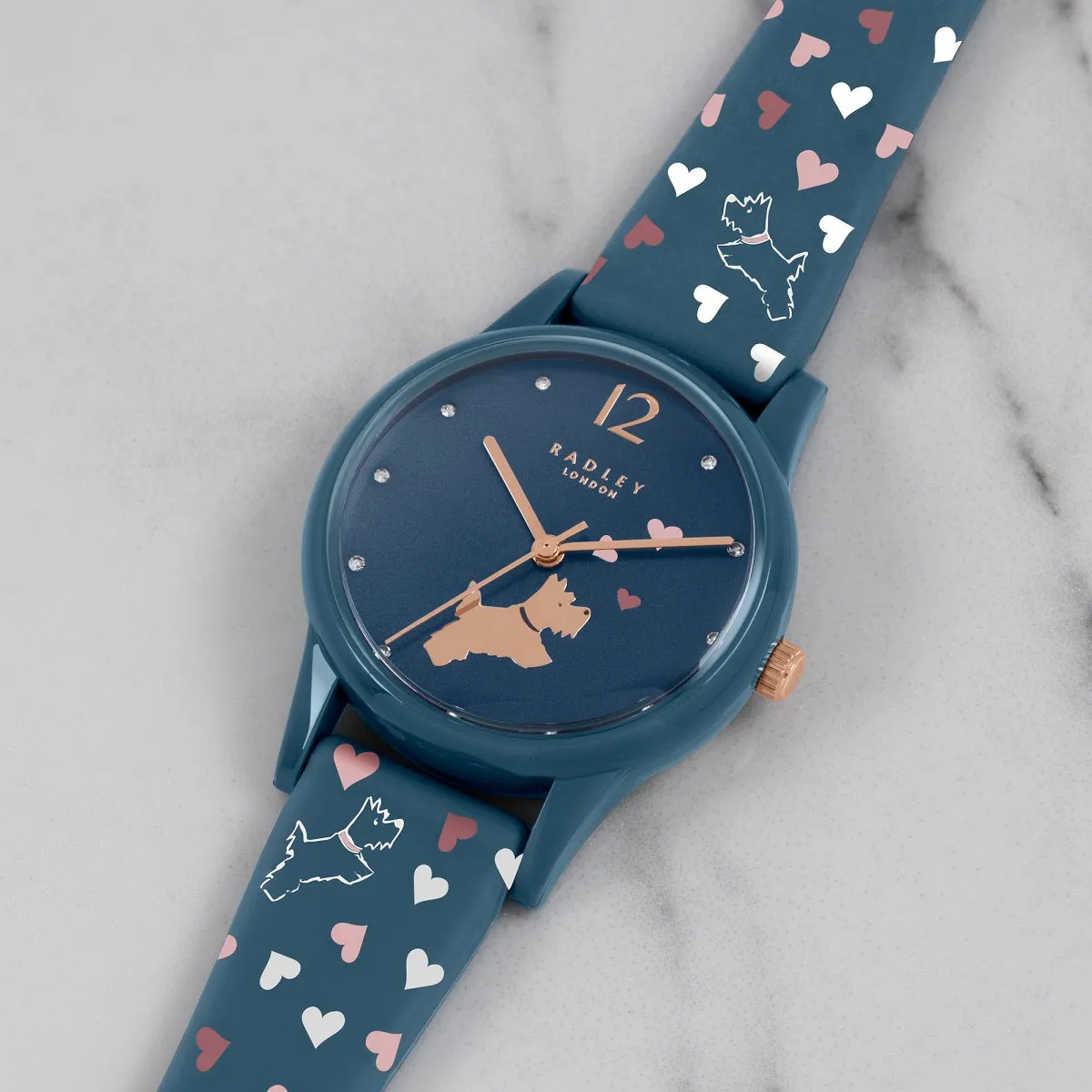 Radley Heart Print Blue Silicone Strap Ladies Watch RY21376
