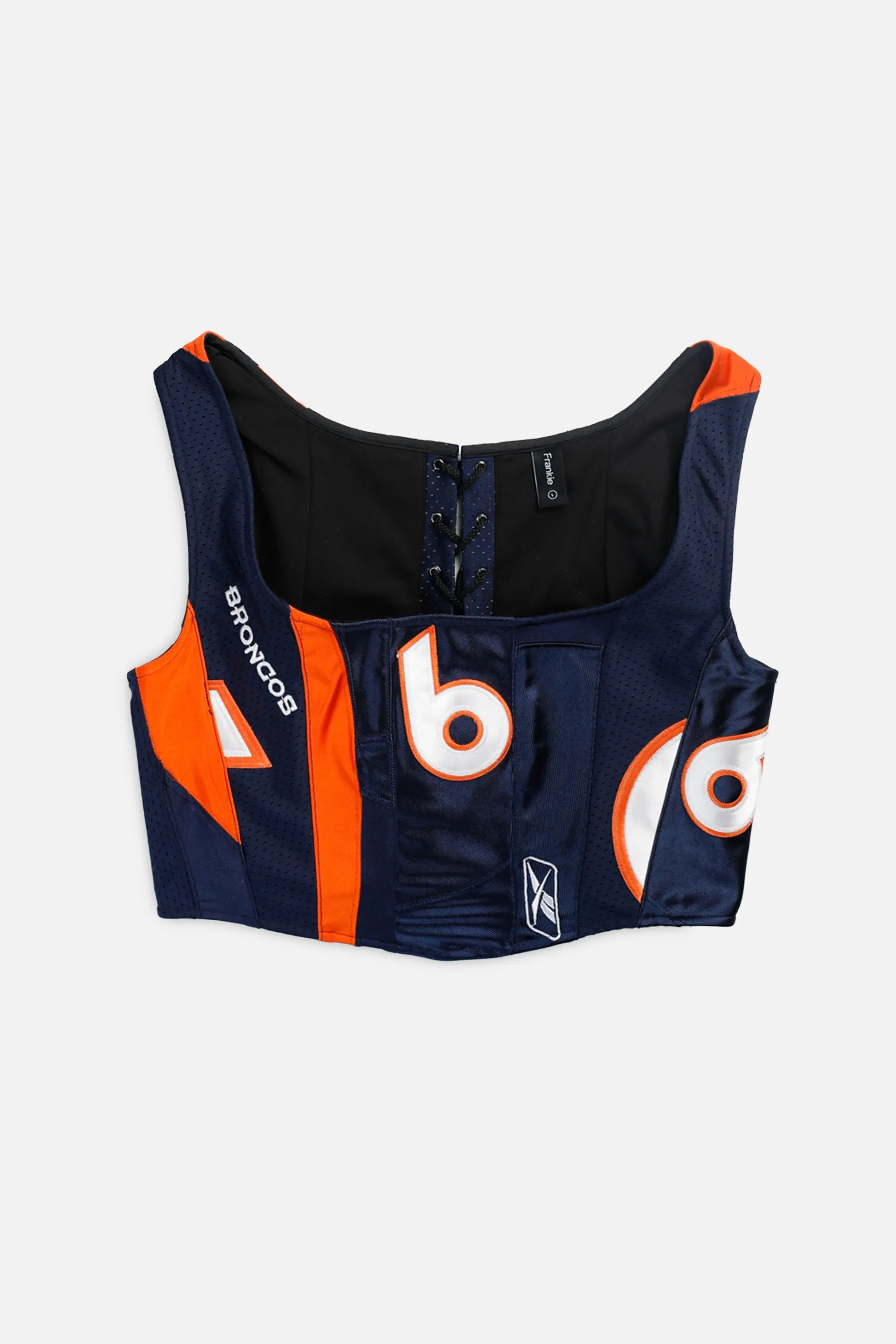 Rework T-shirts,  tops,  summer styles, sports vests, running tops,Vintage Nike Athletic Tee, Tops Sports Tops,  Sports Tops, Quick Dry, Short Sleeves Denver Broncos NFL Corset - L