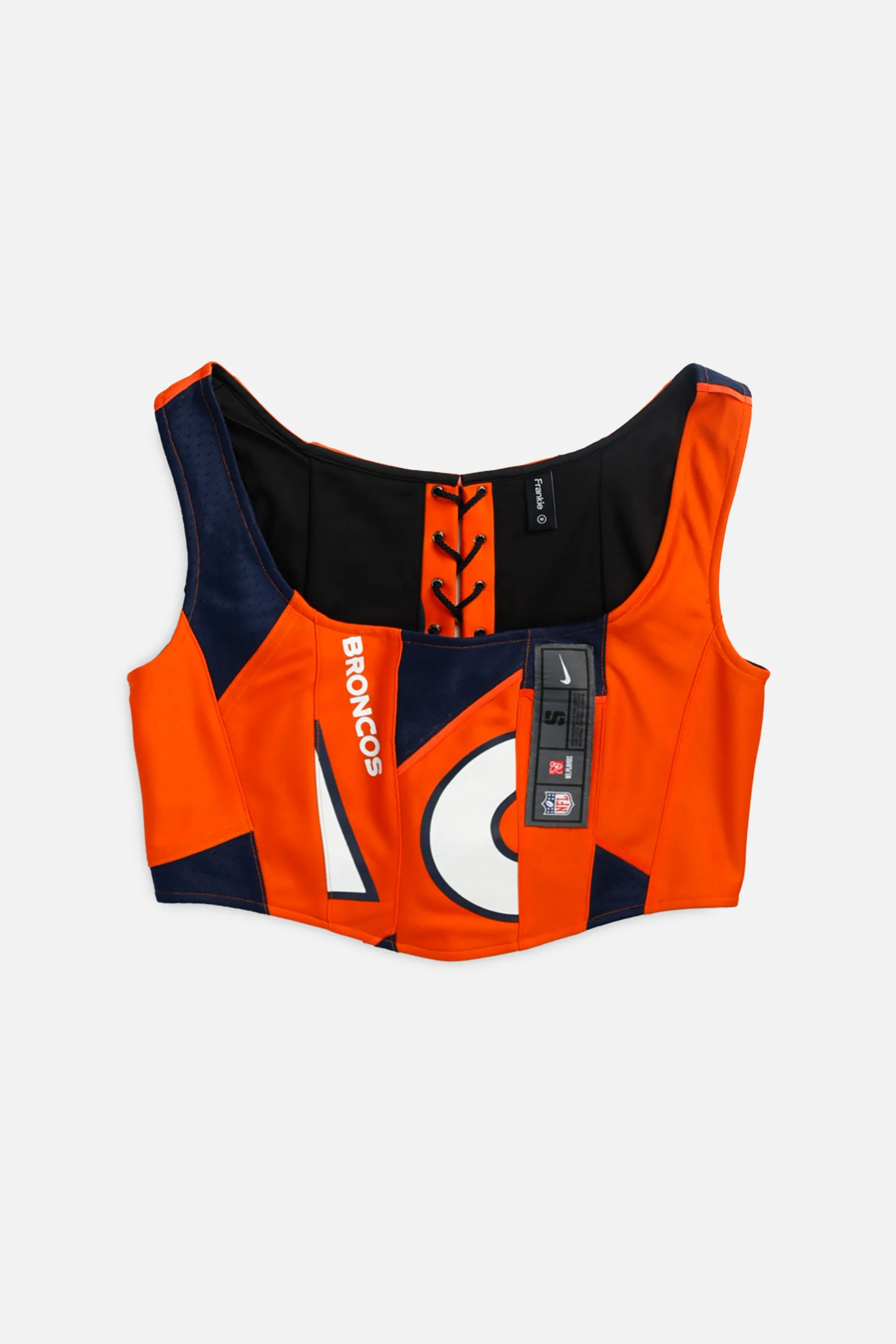 Rework T-shirts,  tops,  summer styles, sports vests, running tops,Vintage Nike Athletic Tee, Tops Sports Tops,  Sports Tops, Quick Dry, Short Sleeves Denver Broncos NFL Corset - M