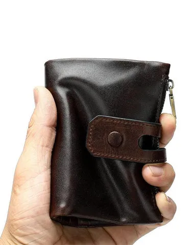 RFID Brown Leather Men's Double Zipper Small Wallet on sale Black billfold Wallet on sale For Men