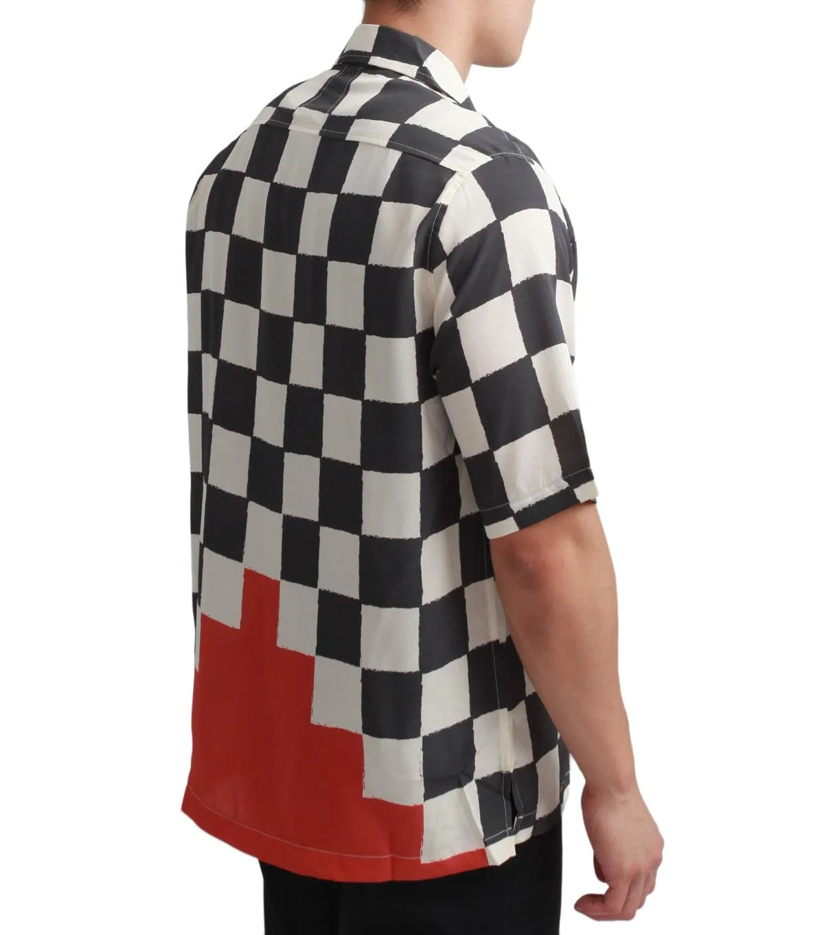 Rhude Silk Printed Broken Checker Shirt Ivory Black
