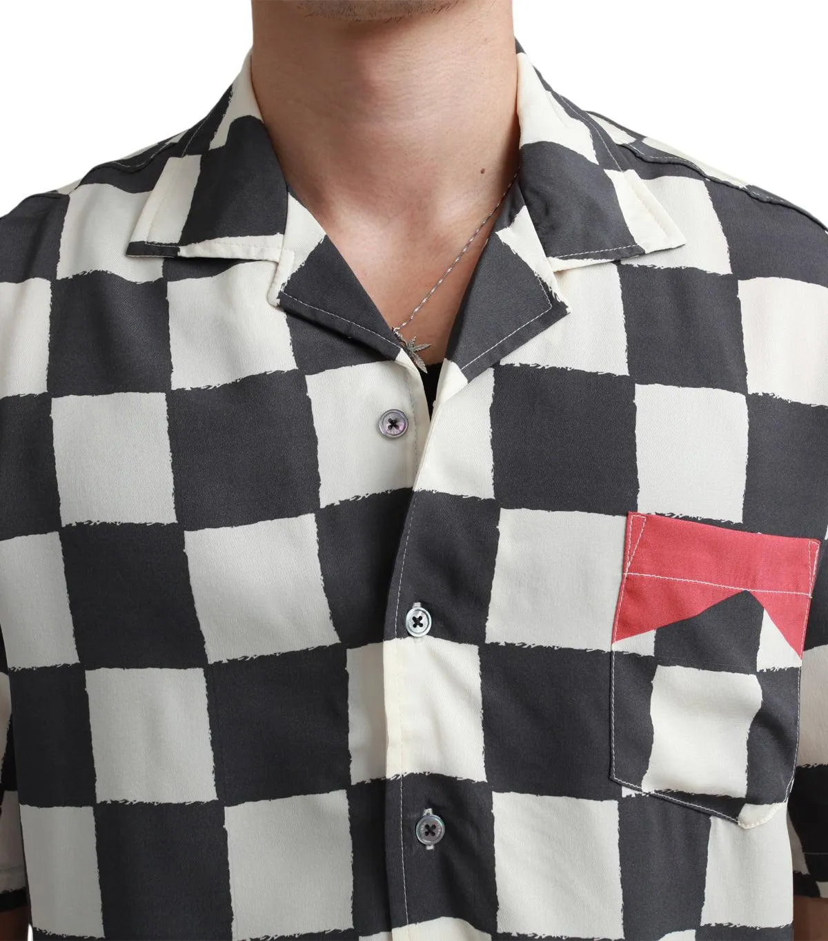 Rhude Silk Printed Broken Checker Shirt Ivory Black