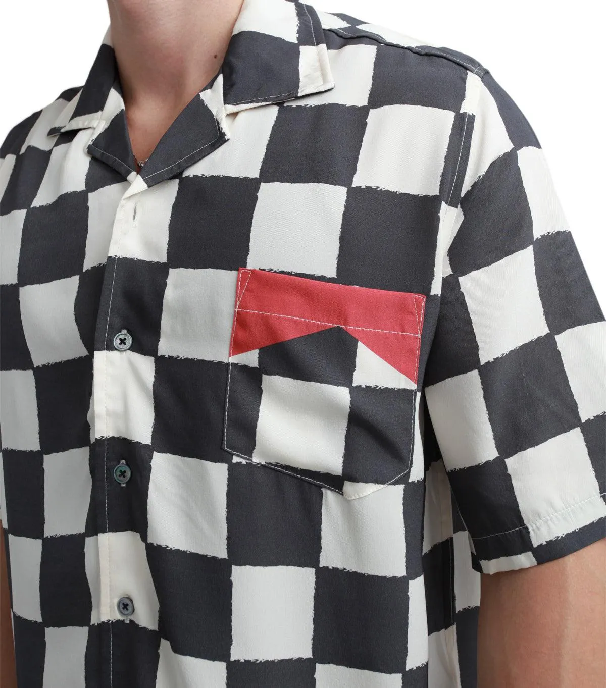 Rhude Silk Printed Broken Checker Shirt Ivory Black