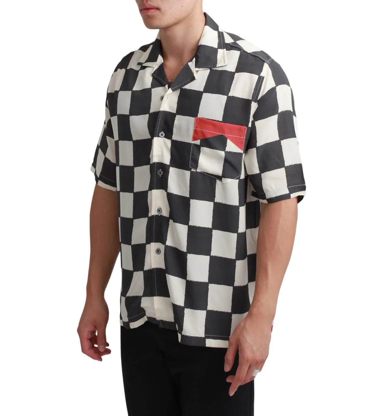 Rhude Silk Printed Broken Checker Shirt Ivory Black