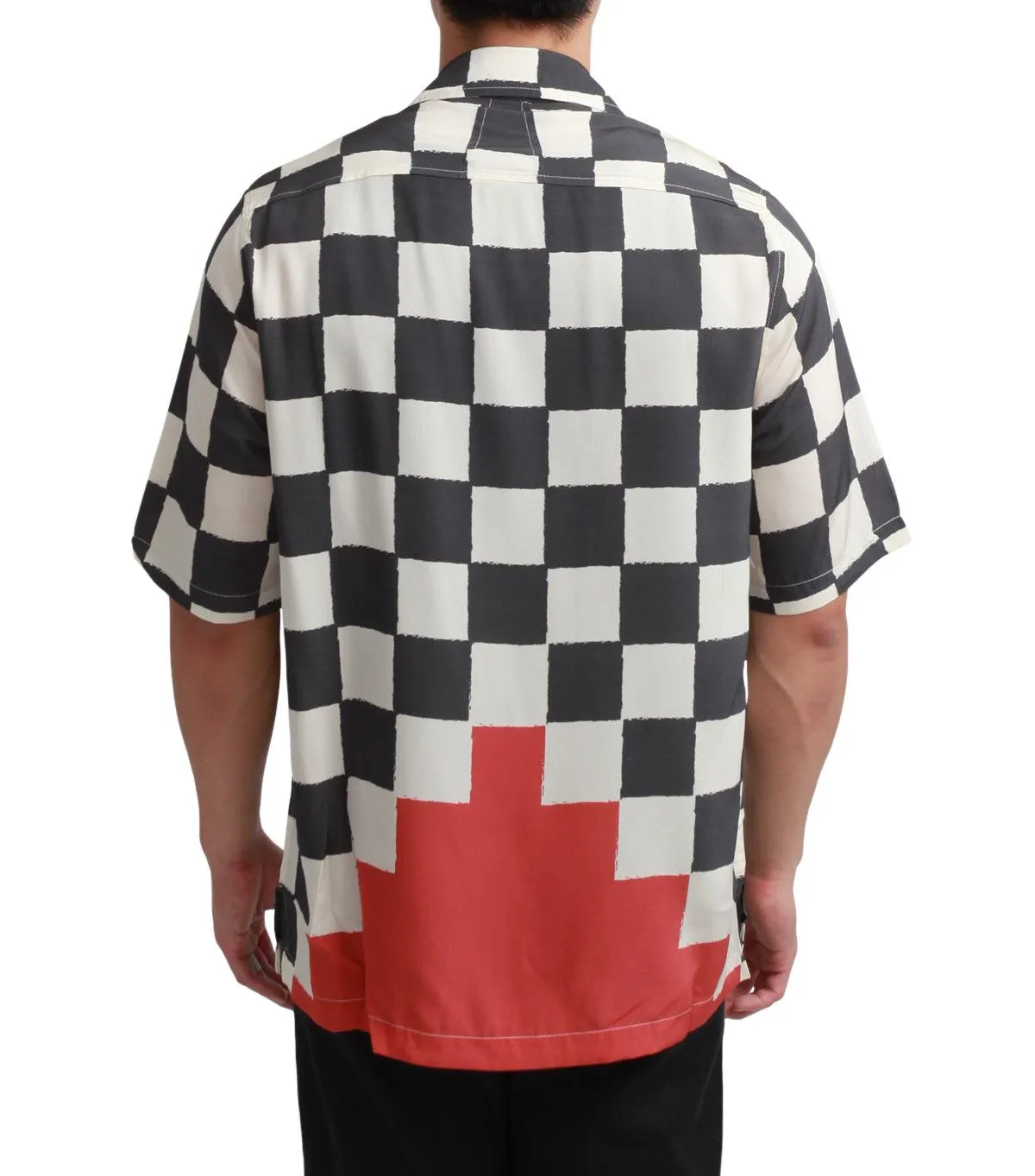 Rhude Silk Printed Broken Checker Shirt Ivory Black