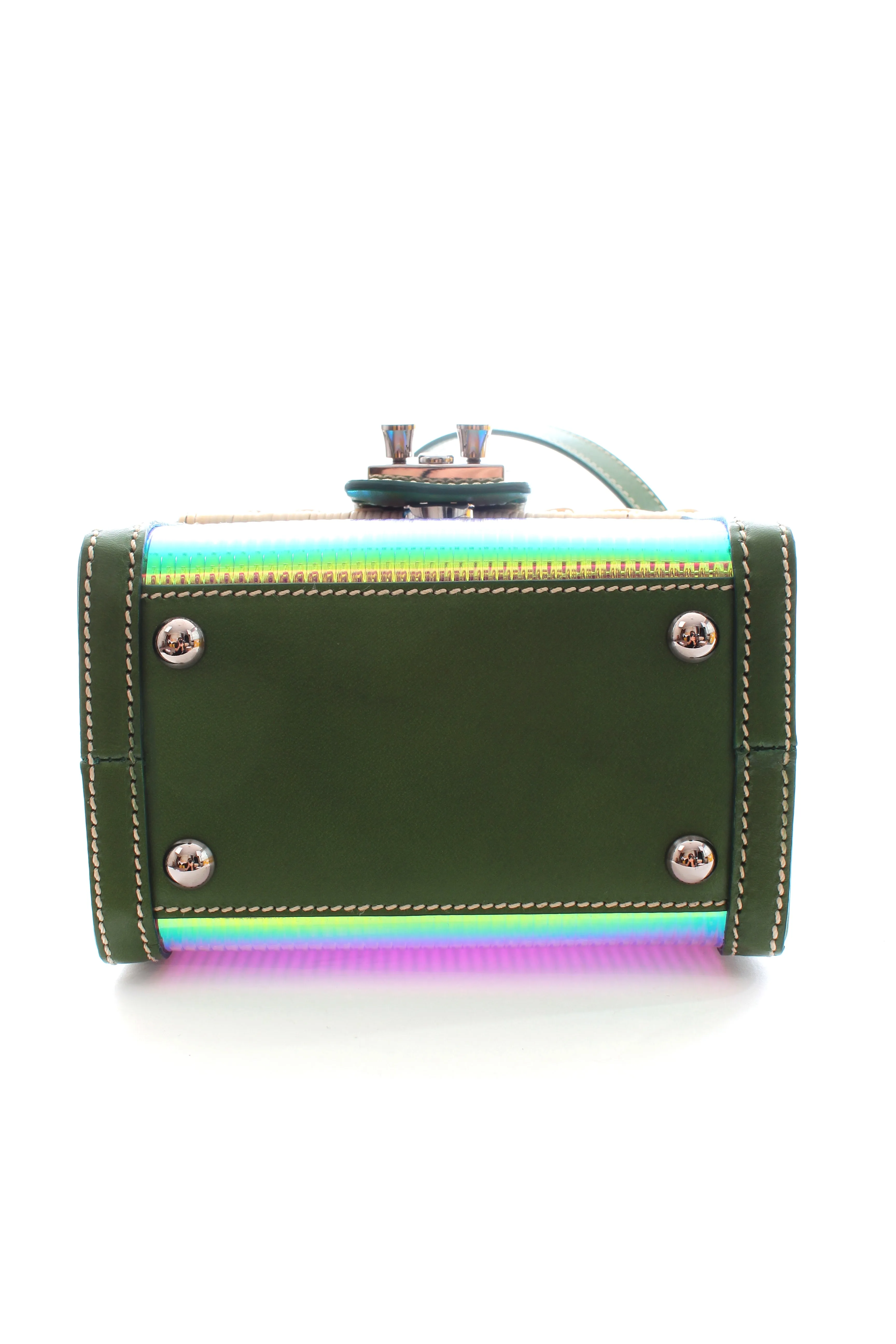 Rodo Wicker and Iridescent PVC Box Shoulder Bag