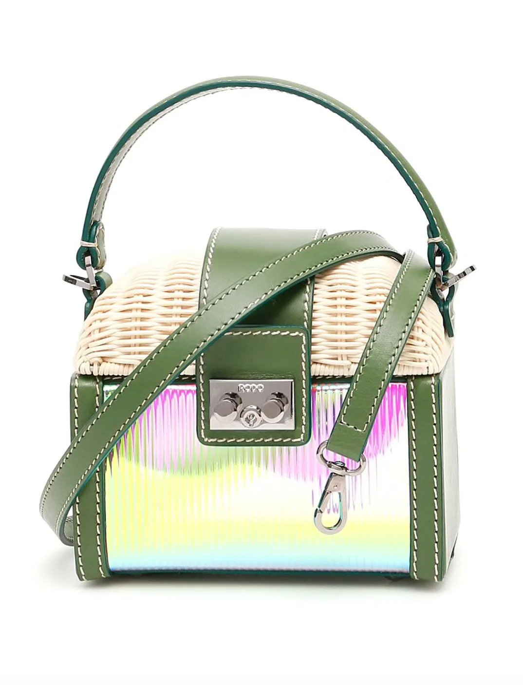 Rodo Wicker and Iridescent PVC Box Shoulder Bag