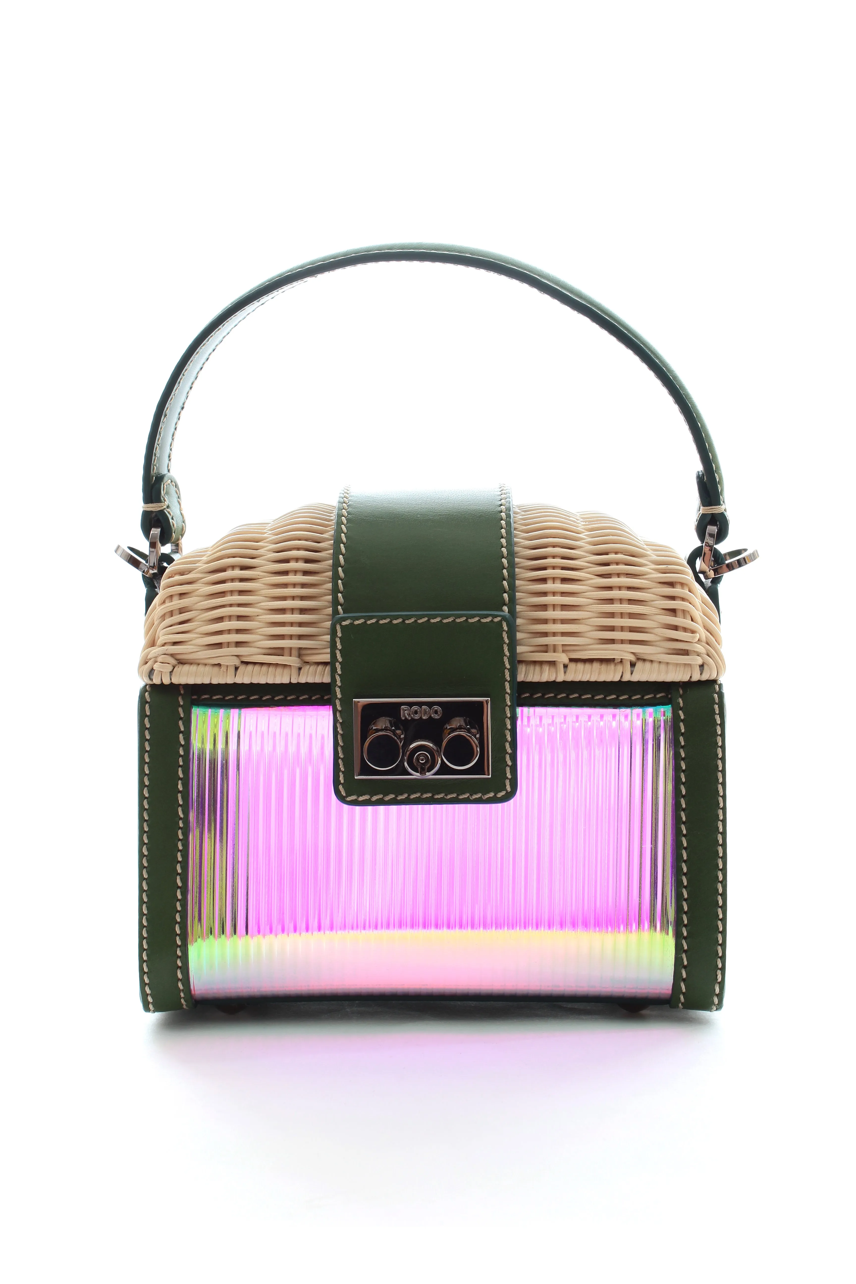Rodo Wicker and Iridescent PVC Box Shoulder Bag