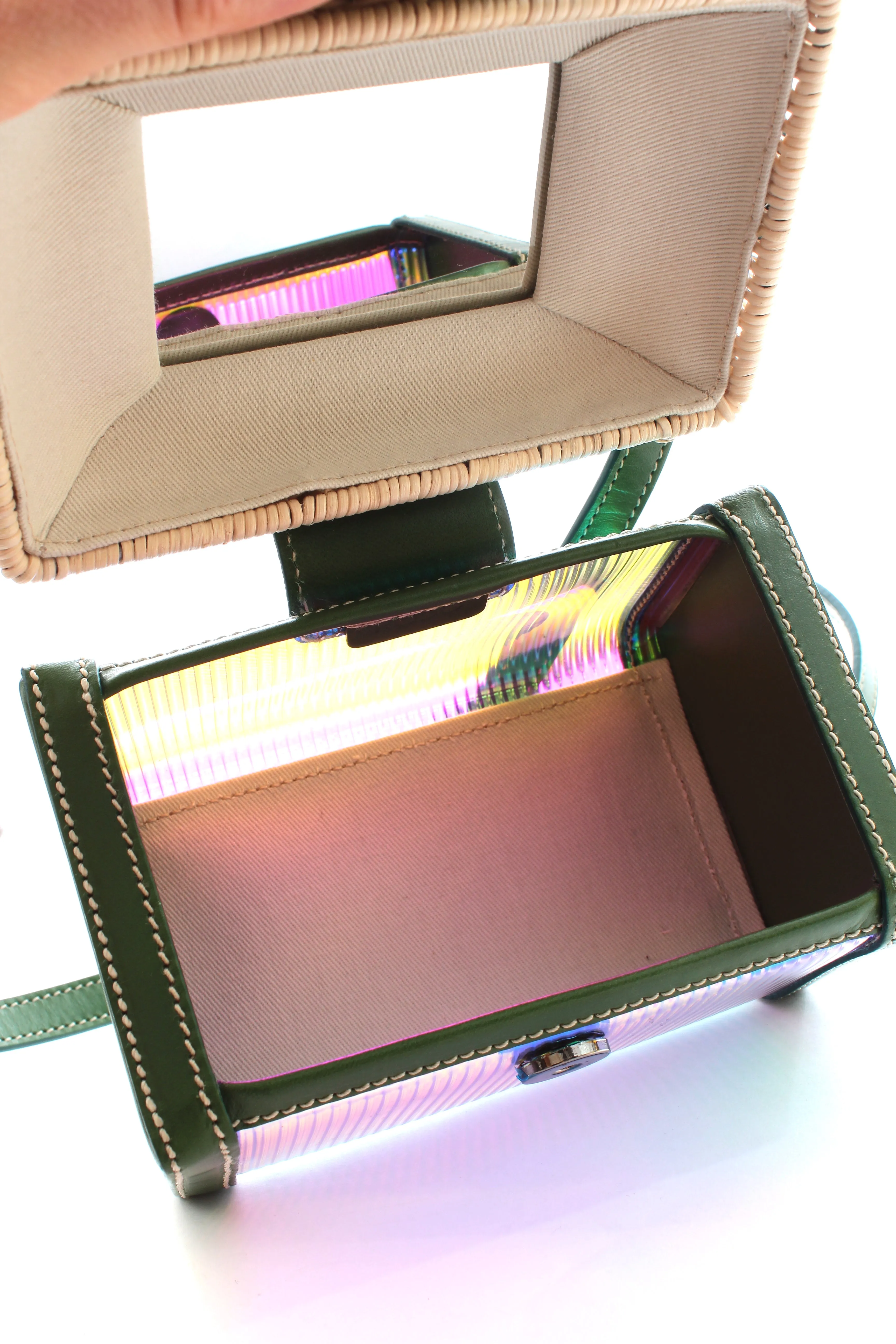 Rodo Wicker and Iridescent PVC Box Shoulder Bag