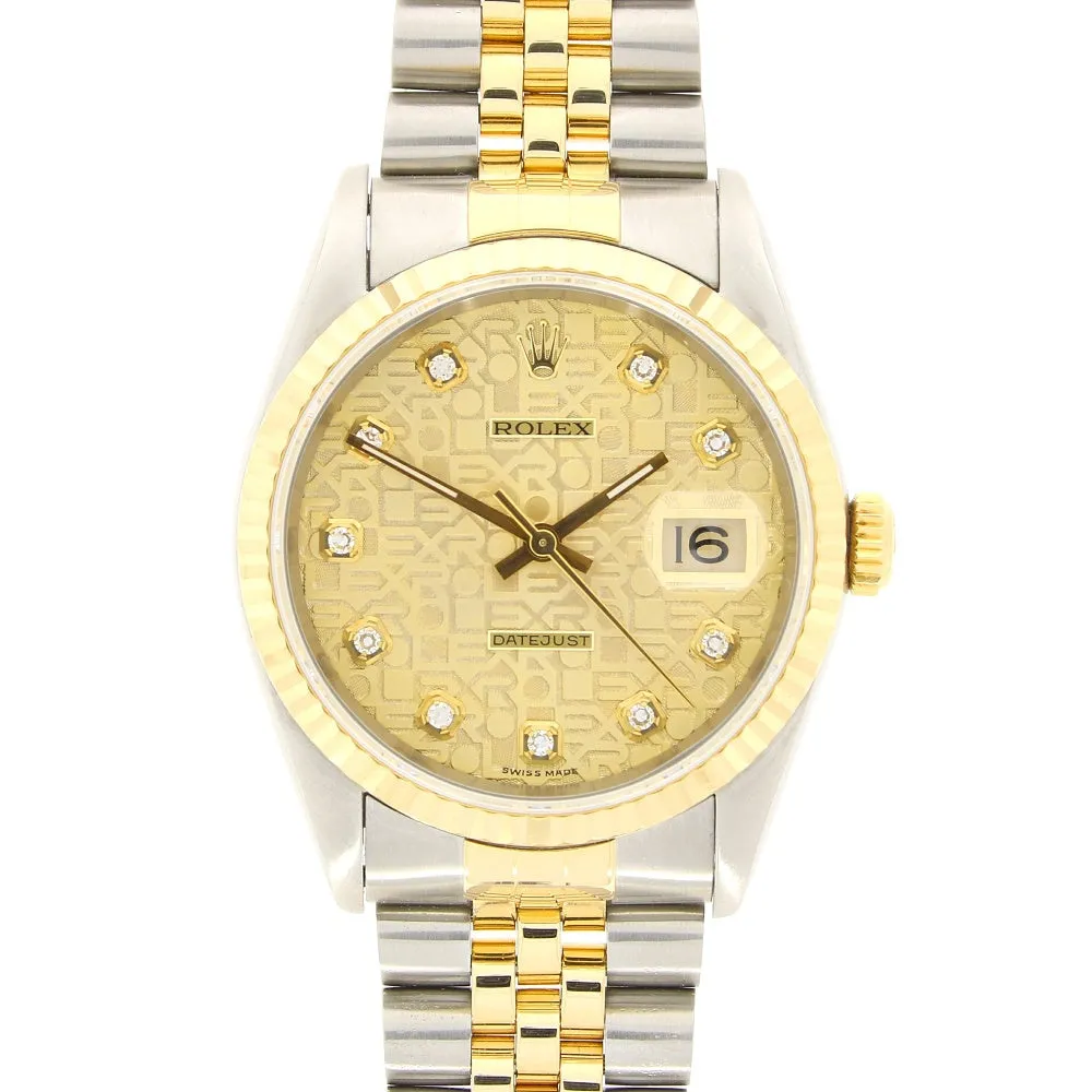 Rolex Oyster Perpetual Datejust 36 Bi Metal Mens Watch Pre Owned 16233 Papers RW0638 (1996) 