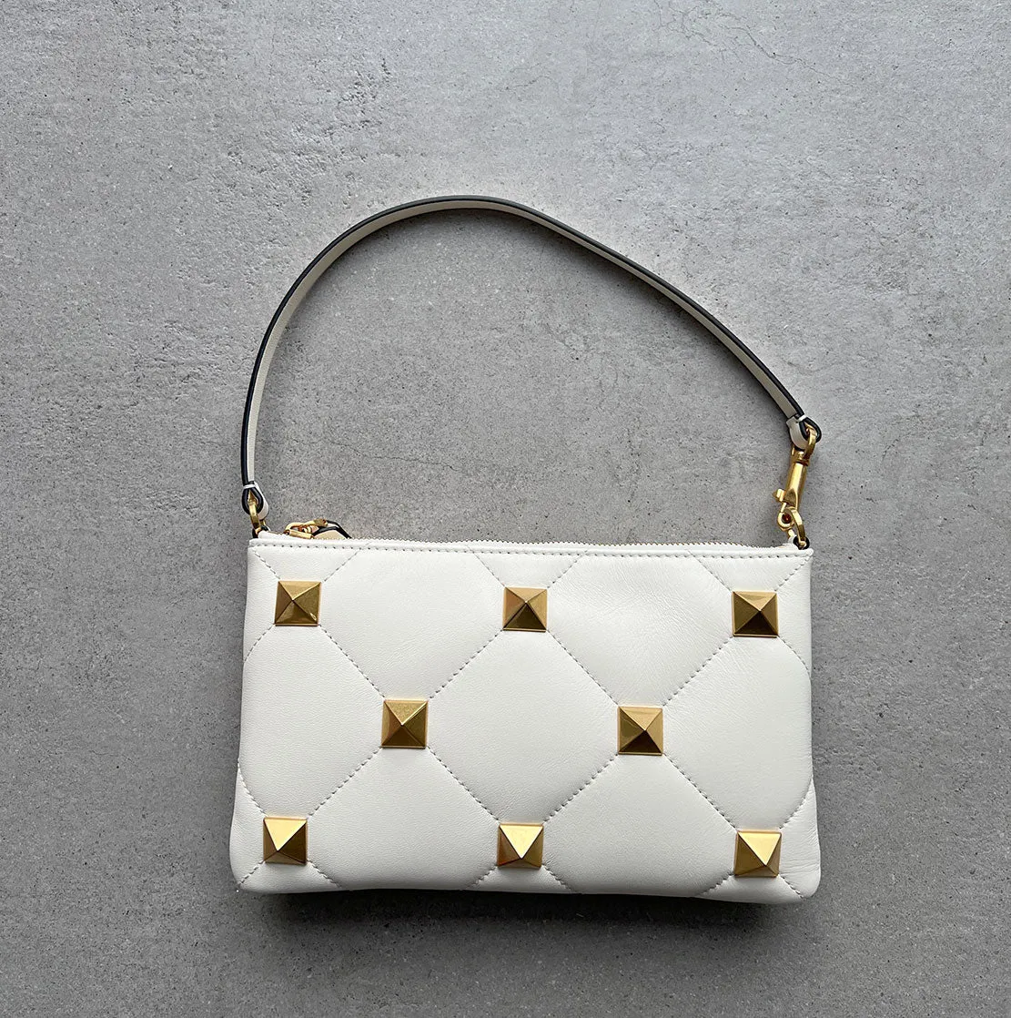 Roman Stud Wristlet / Shoulder Pouch, Ivory clutches Pouches buy online