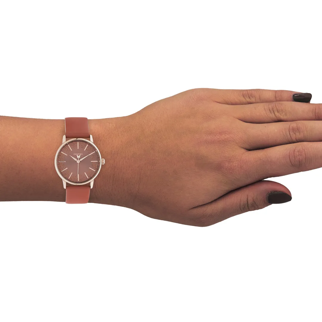 Rose gold coloured OOZOO watch with apricot brandy leather strap - C10934