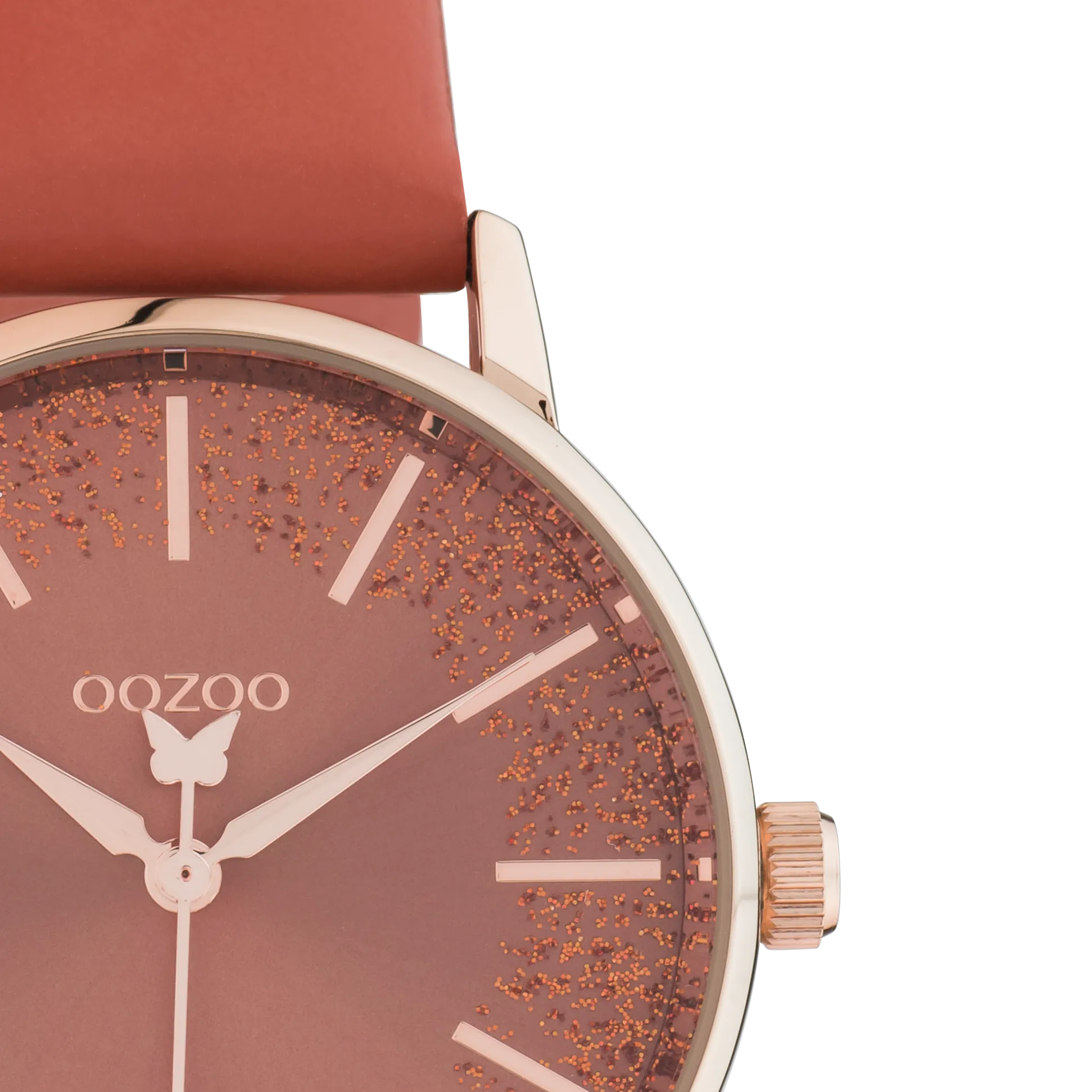 Rose gold coloured OOZOO watch with apricot brandy leather strap - C10934