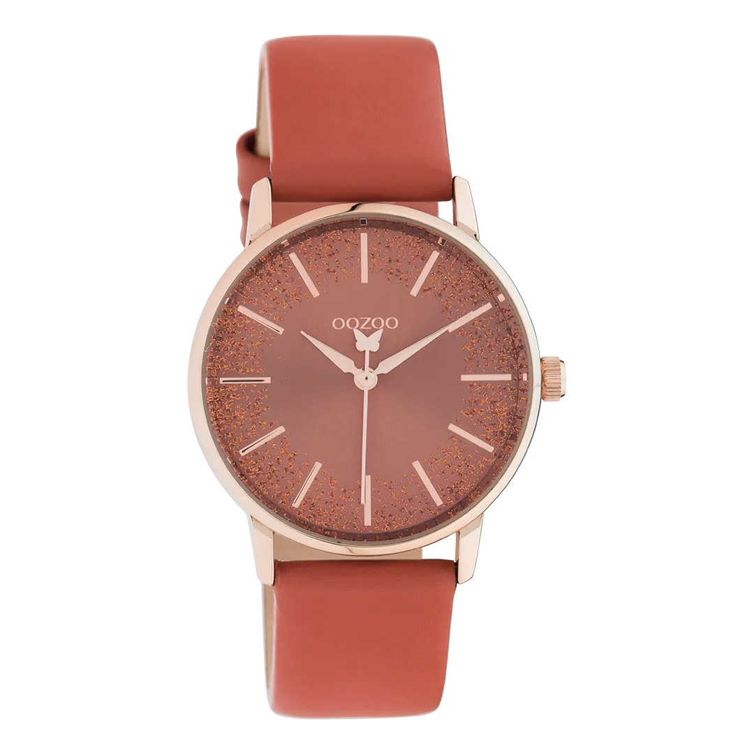 Rose gold coloured OOZOO watch with apricot brandy leather strap - C10934