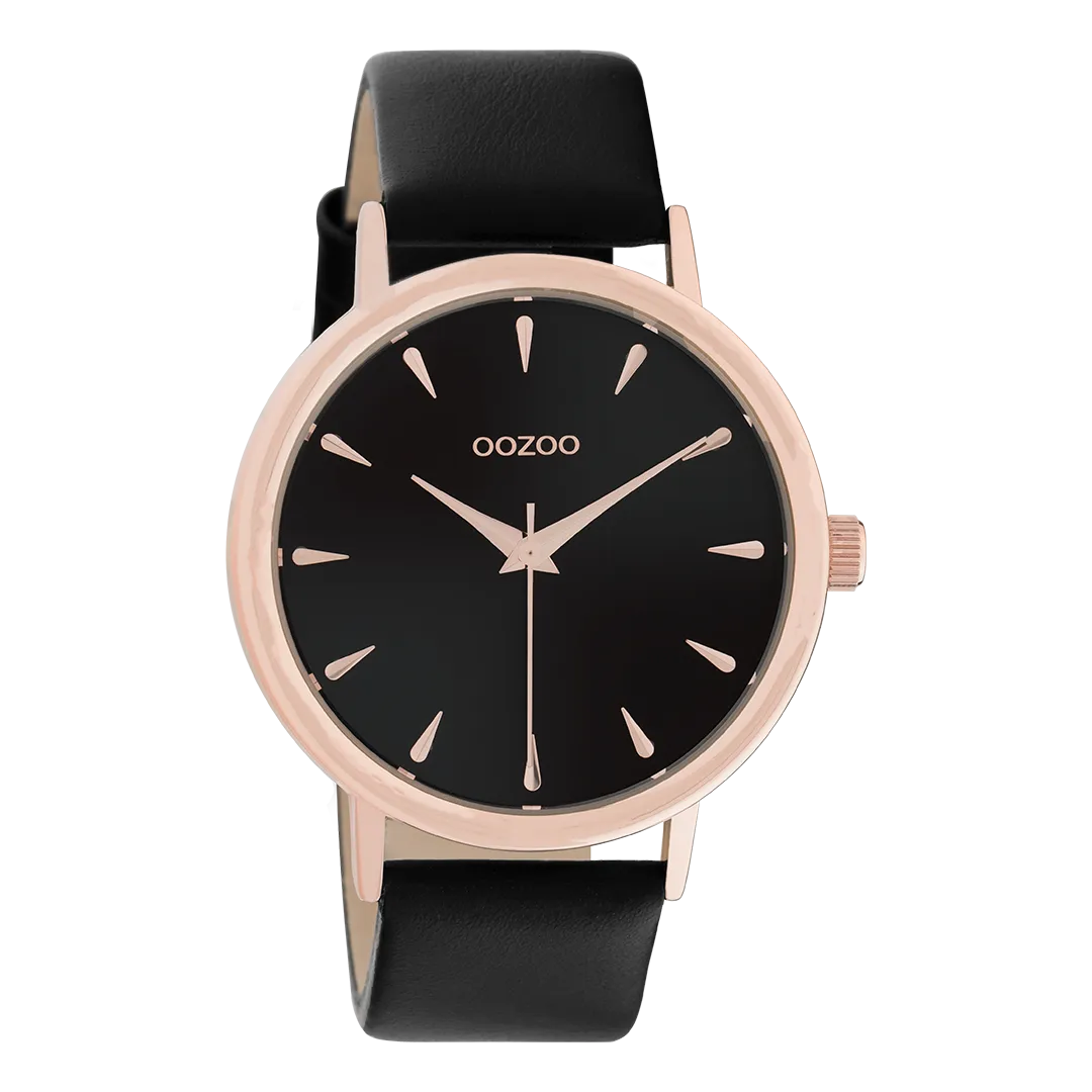 Rose gold coloured OOZOO watch with black leather strap - C10829